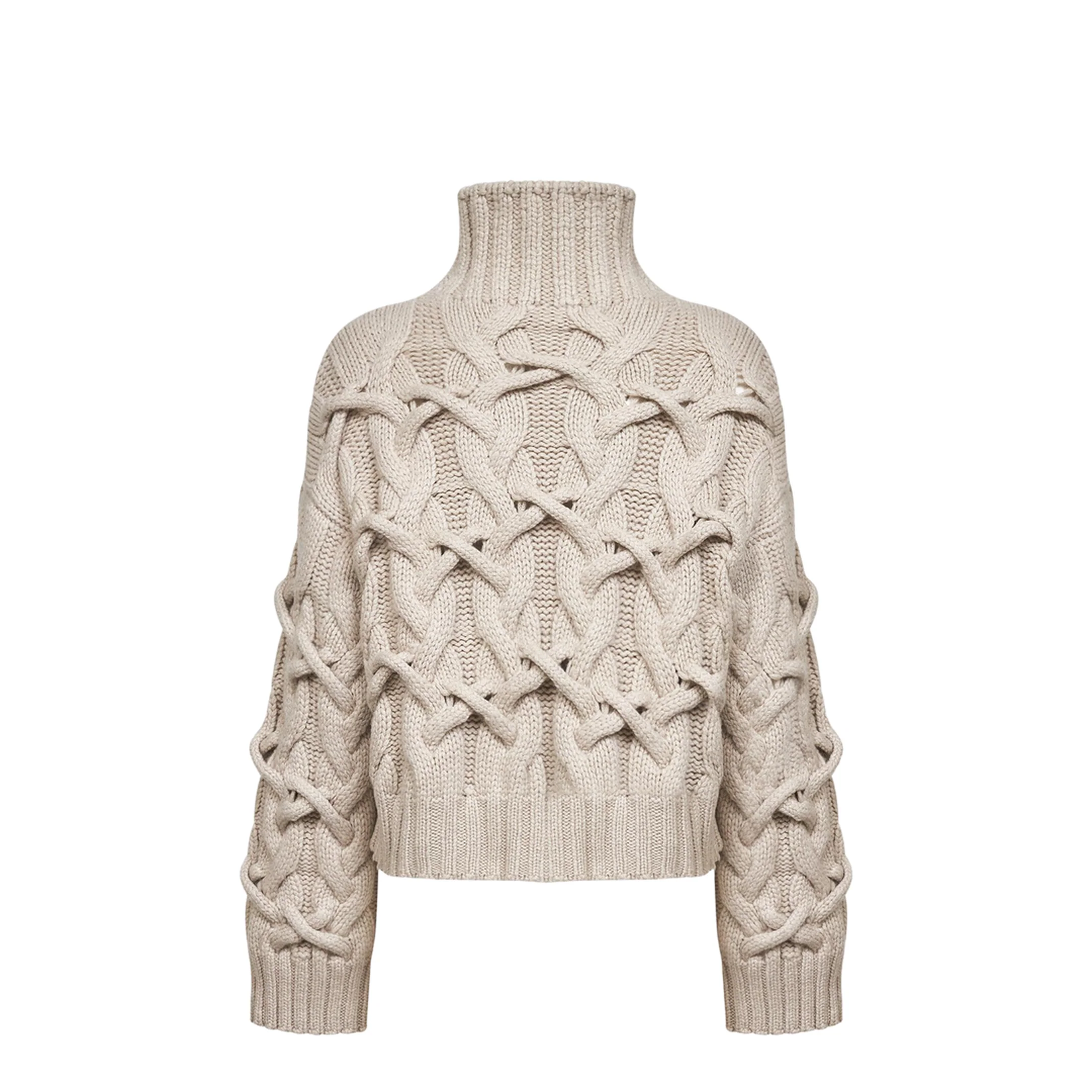 Braided Cashmere Cropped Sweater - Beige - Image 2