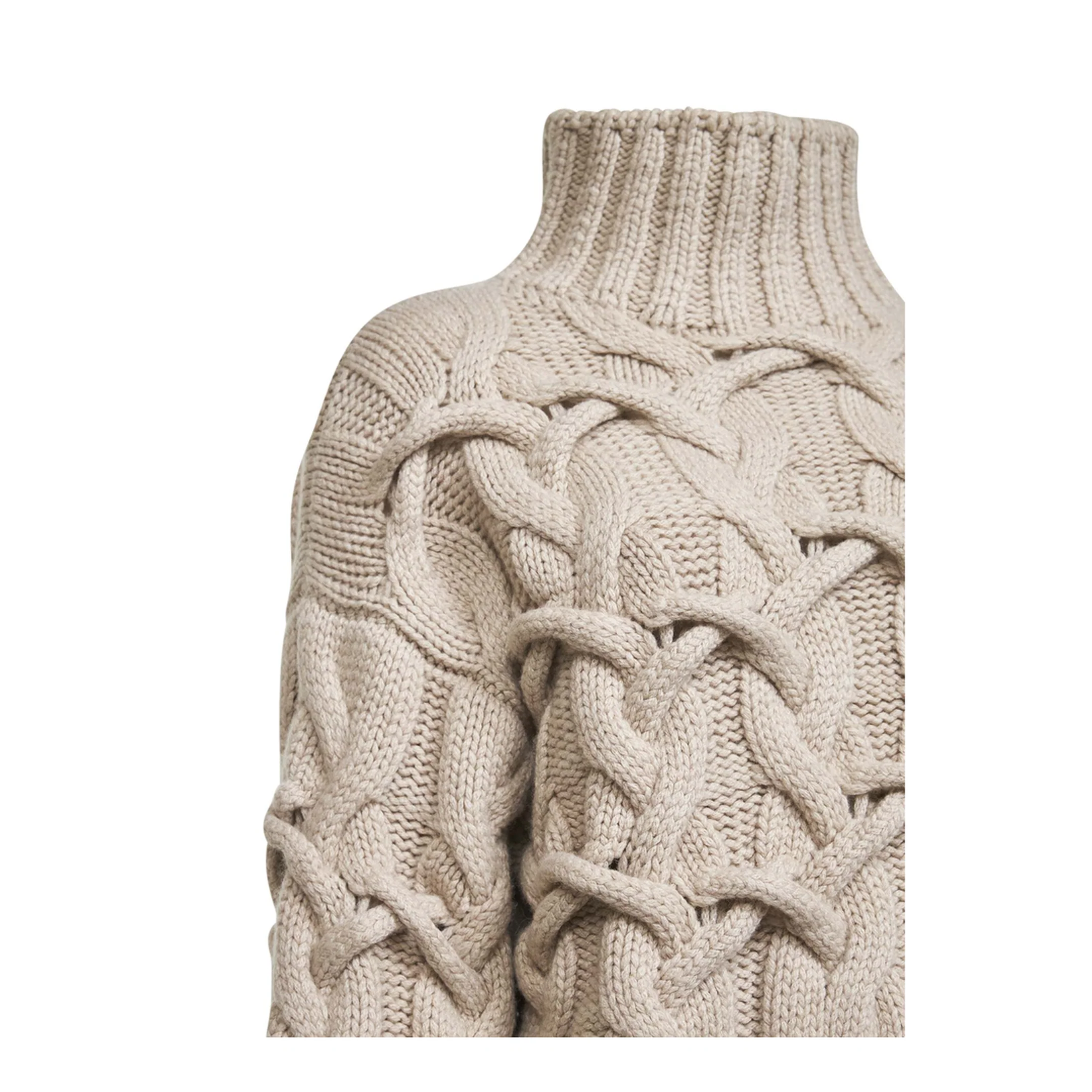 Braided Cashmere Cropped Sweater - Beige - Image 3