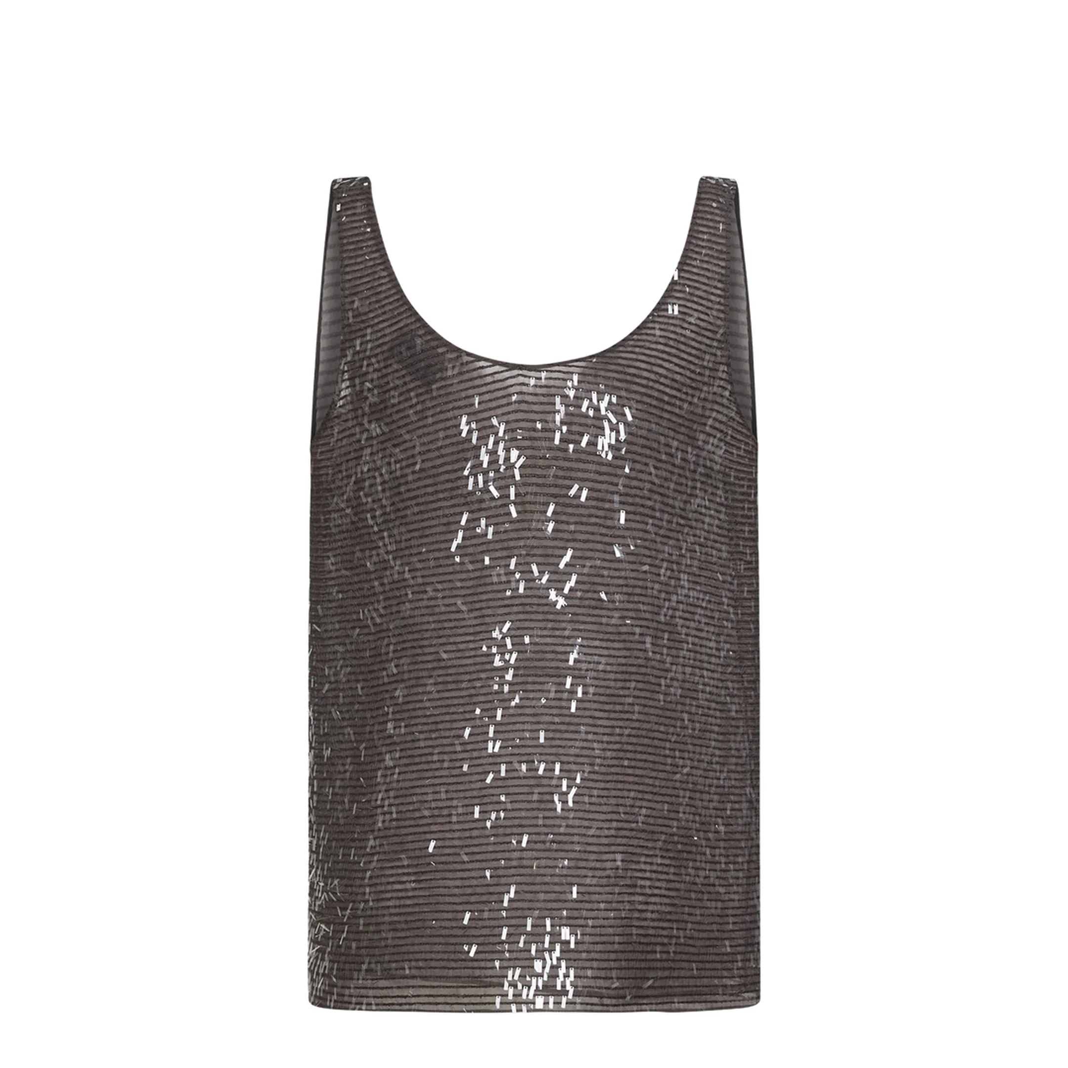 Brown Silk Sequin Top With Round Neck - Image 2