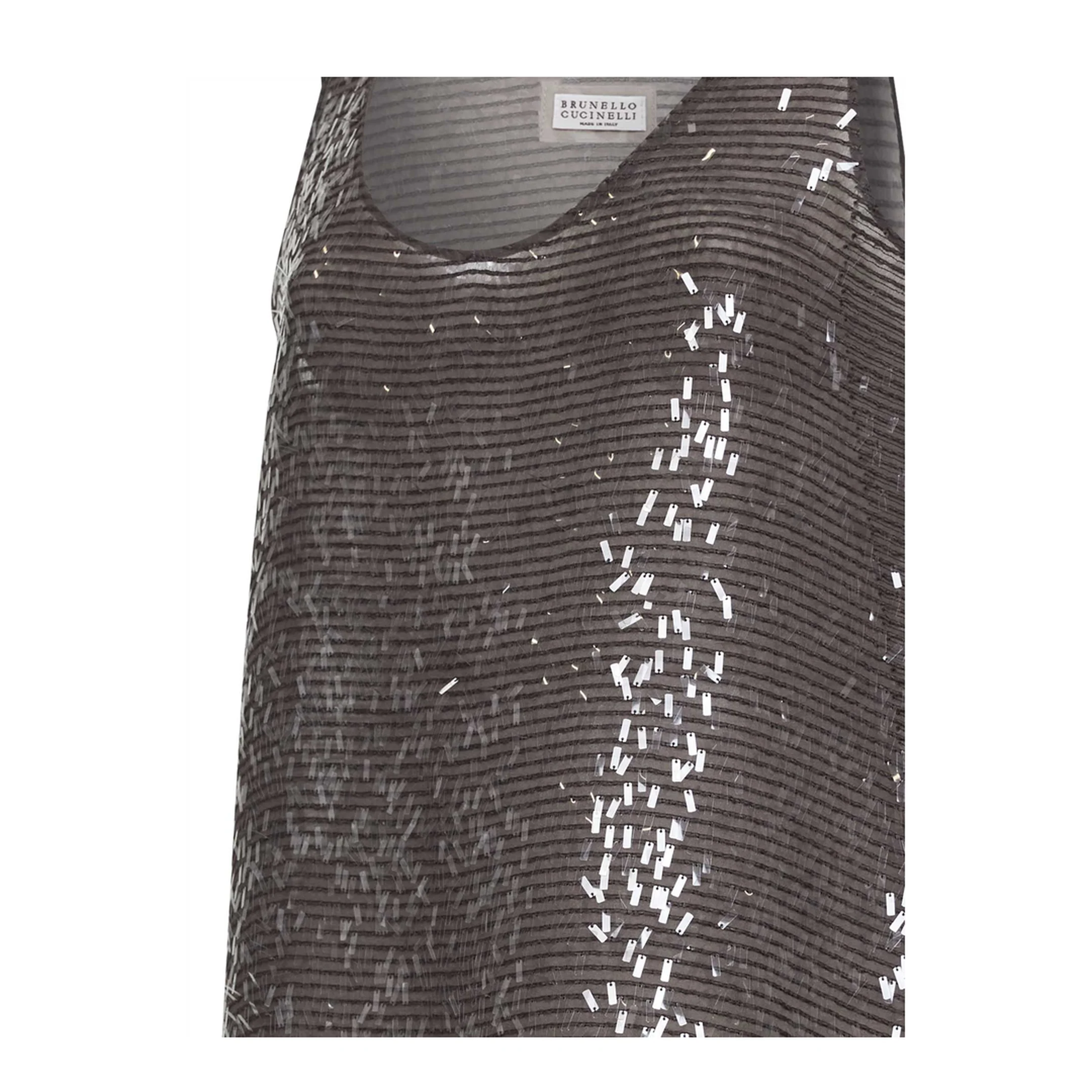 Brown Silk Sequin Top With Round Neck - Image 3