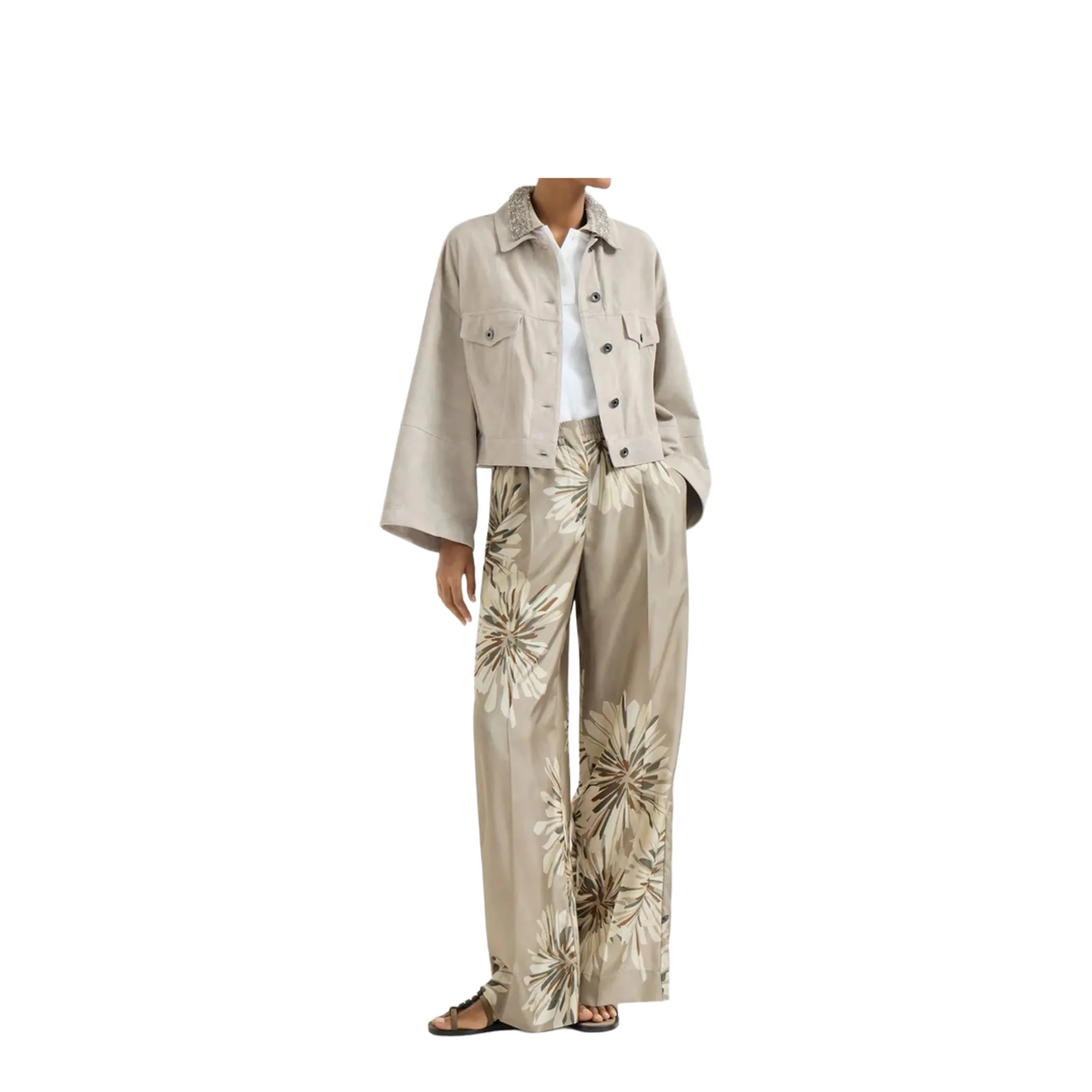 Bloom Pattern Pants Khaki - Image 3