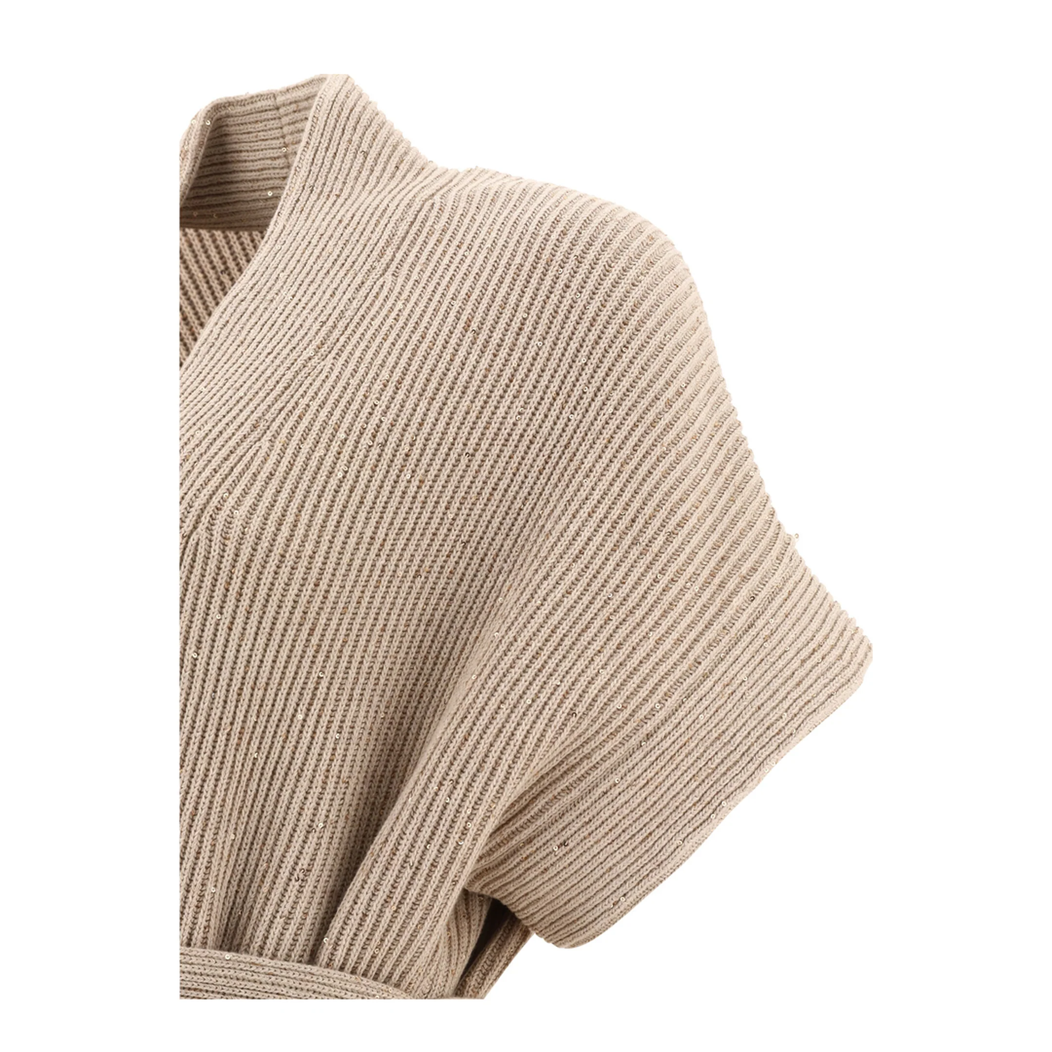 Cotton Diamond Yarn English Rib Cardigan Beige - Image 3