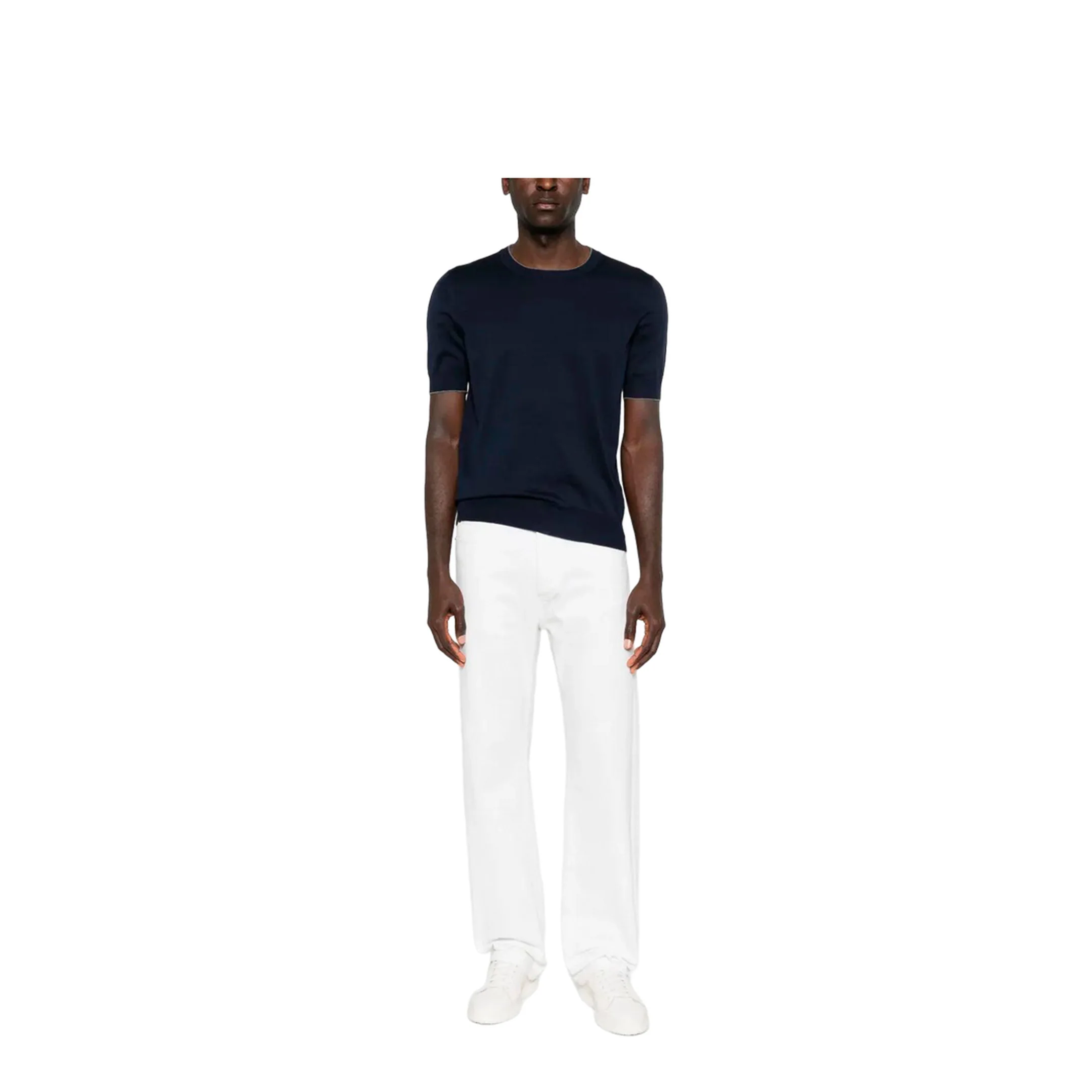 Cotton Knit T-Shirt - Navy Blue - Image 3