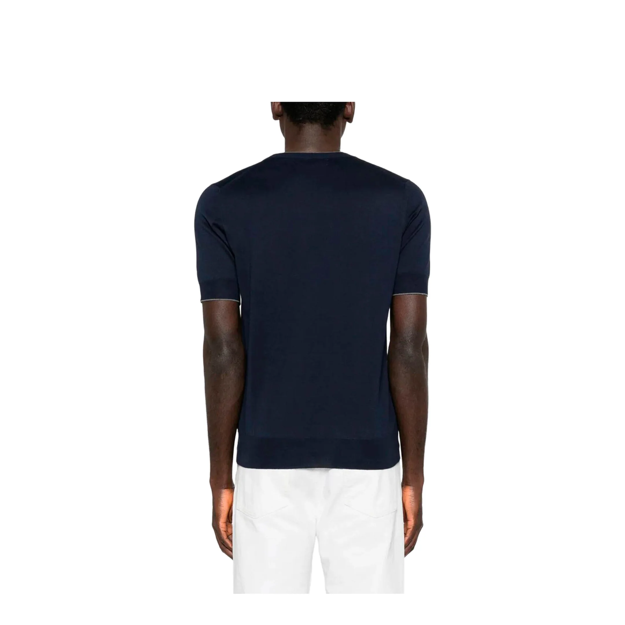 Cotton Knit T-Shirt - Navy Blue - Image 4