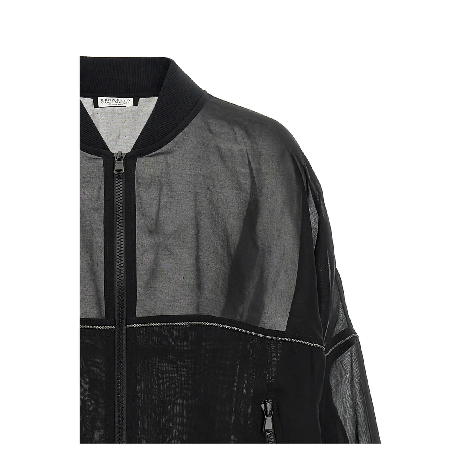 Cotton Organza Bomber Jacket with Shiny Trims - Image 3