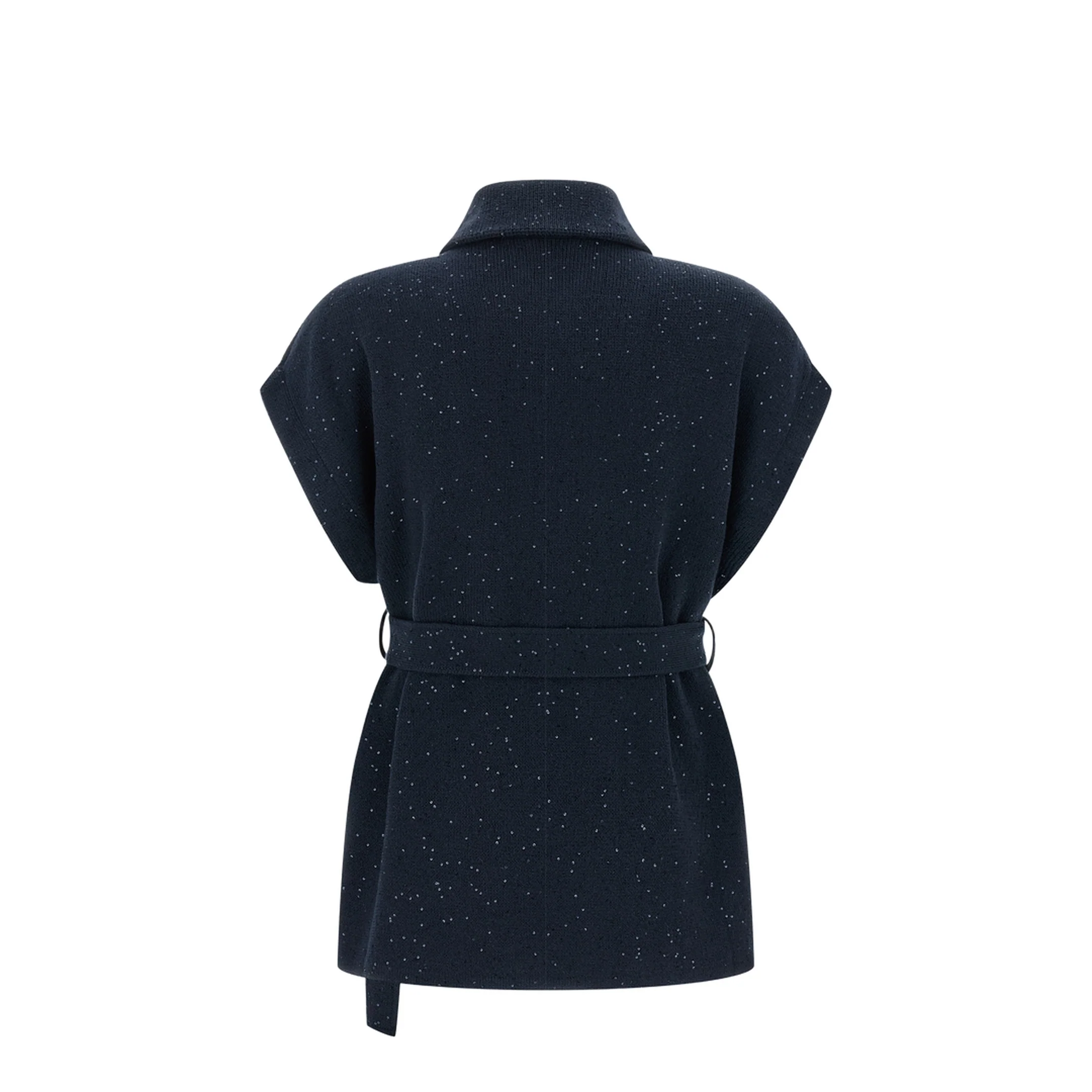 Double-Breasted Tie Knitted Vest - Blue - Image 2