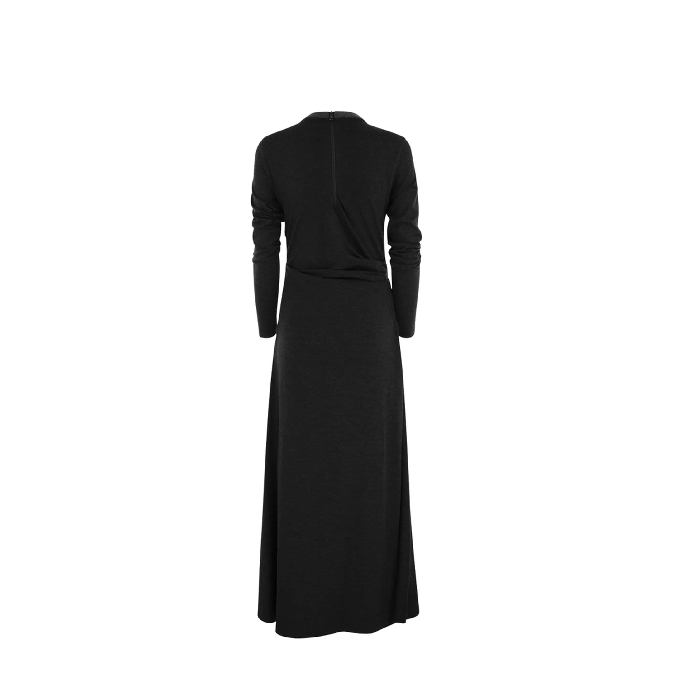 Draped Dress in Stretch Virgin Wool Jersey with Precious Collar - Image 2