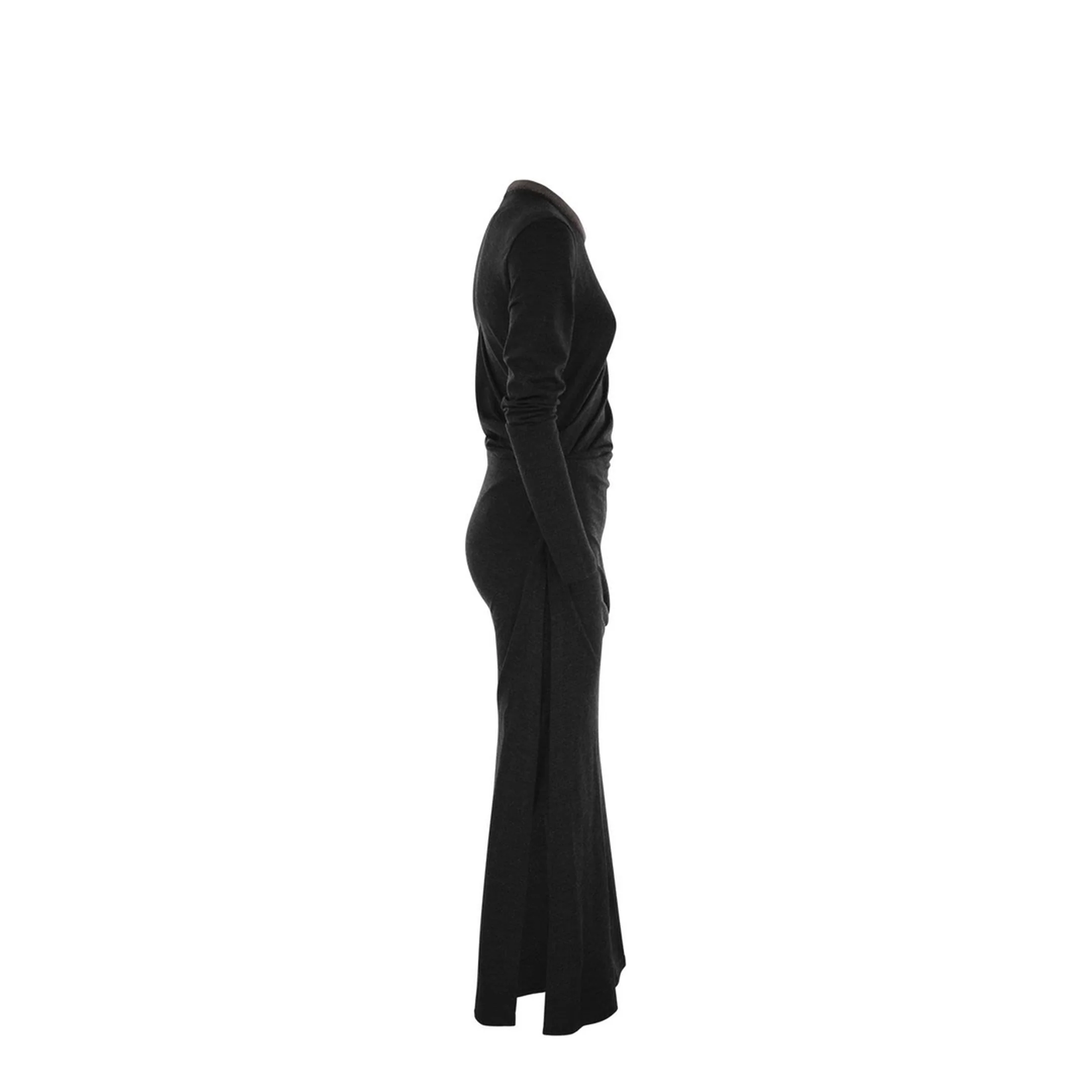 Draped Dress in Stretch Virgin Wool Jersey with Precious Collar - Image 3