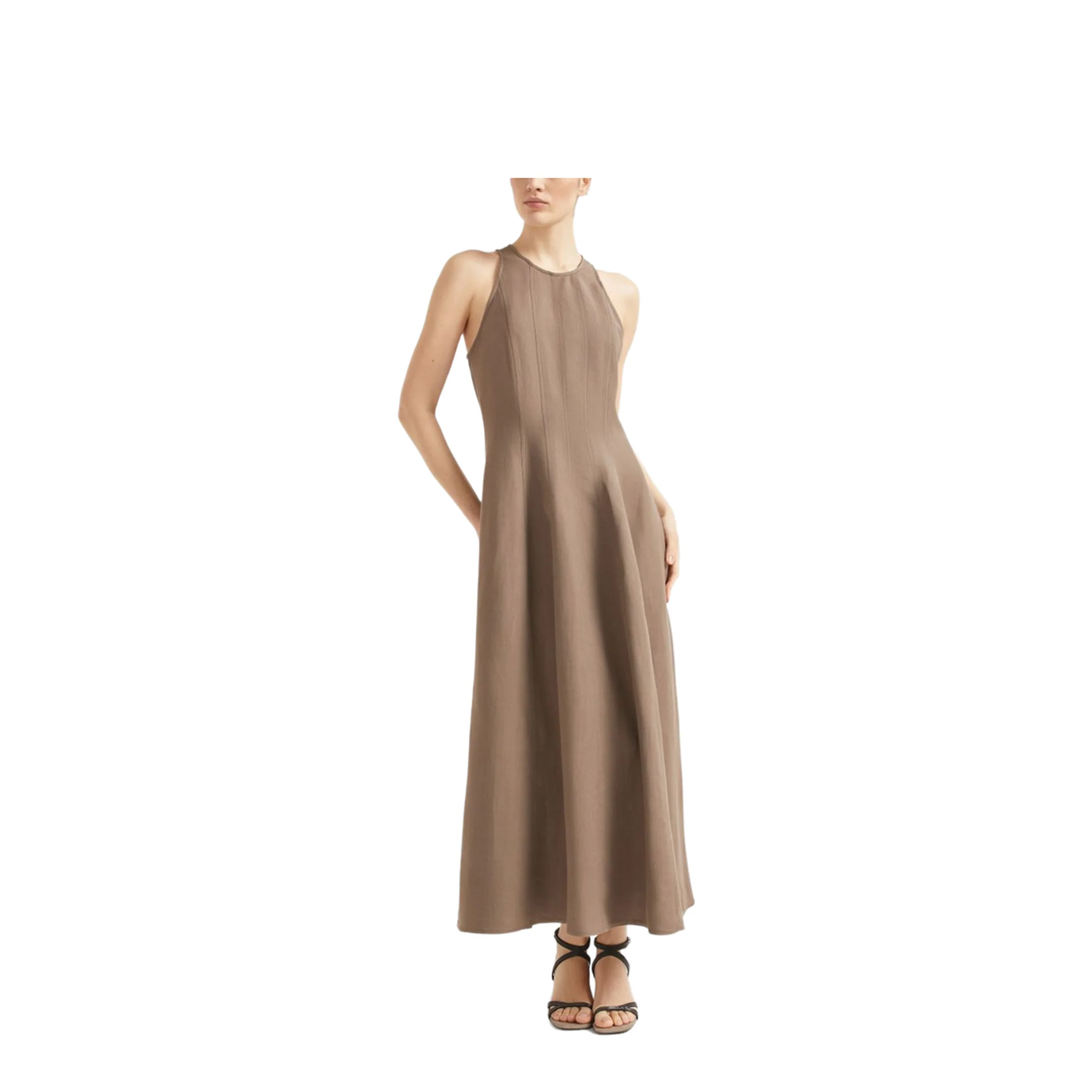 Long Linen Dress Light Brown - Image 4