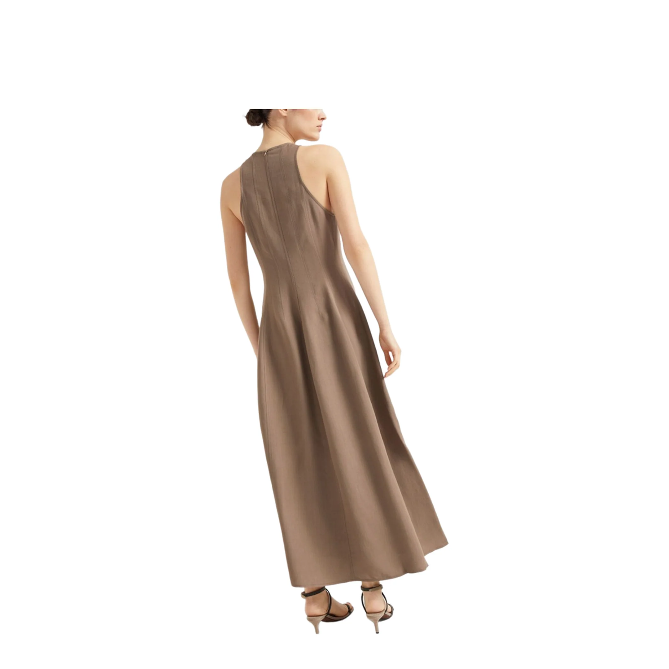 Long Linen Dress Light Brown - Image 5