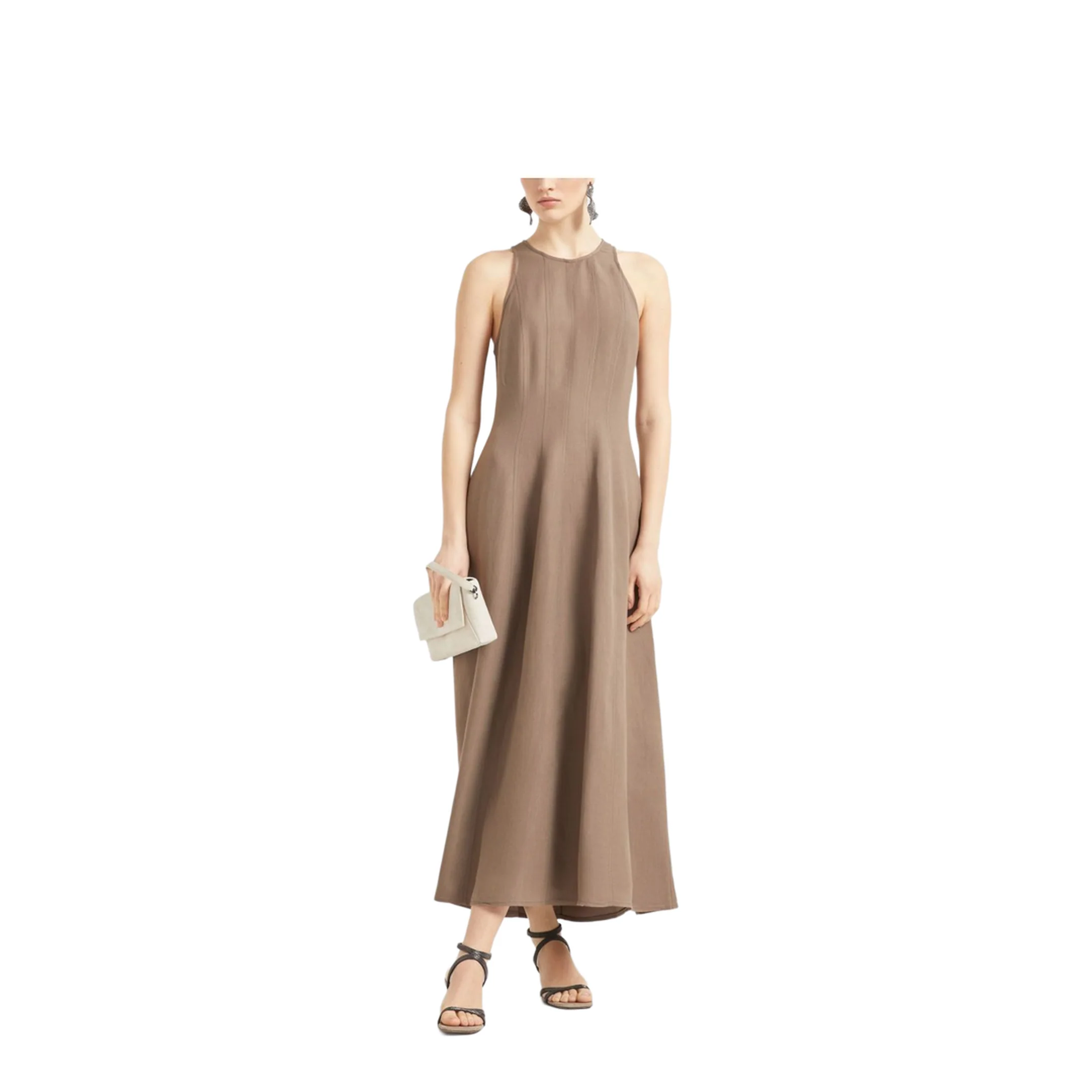 Long Linen Dress Light Brown - Image 6