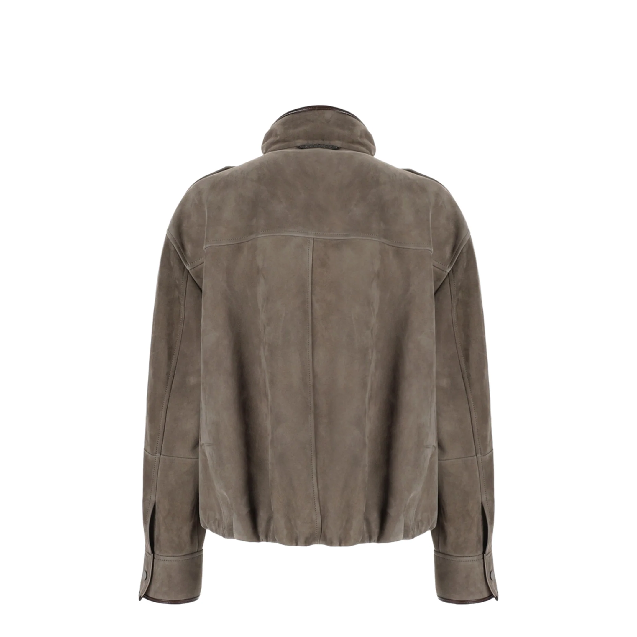Faded Green Jacket With High Neck And Front Patch Pockets In Suede - Image 3