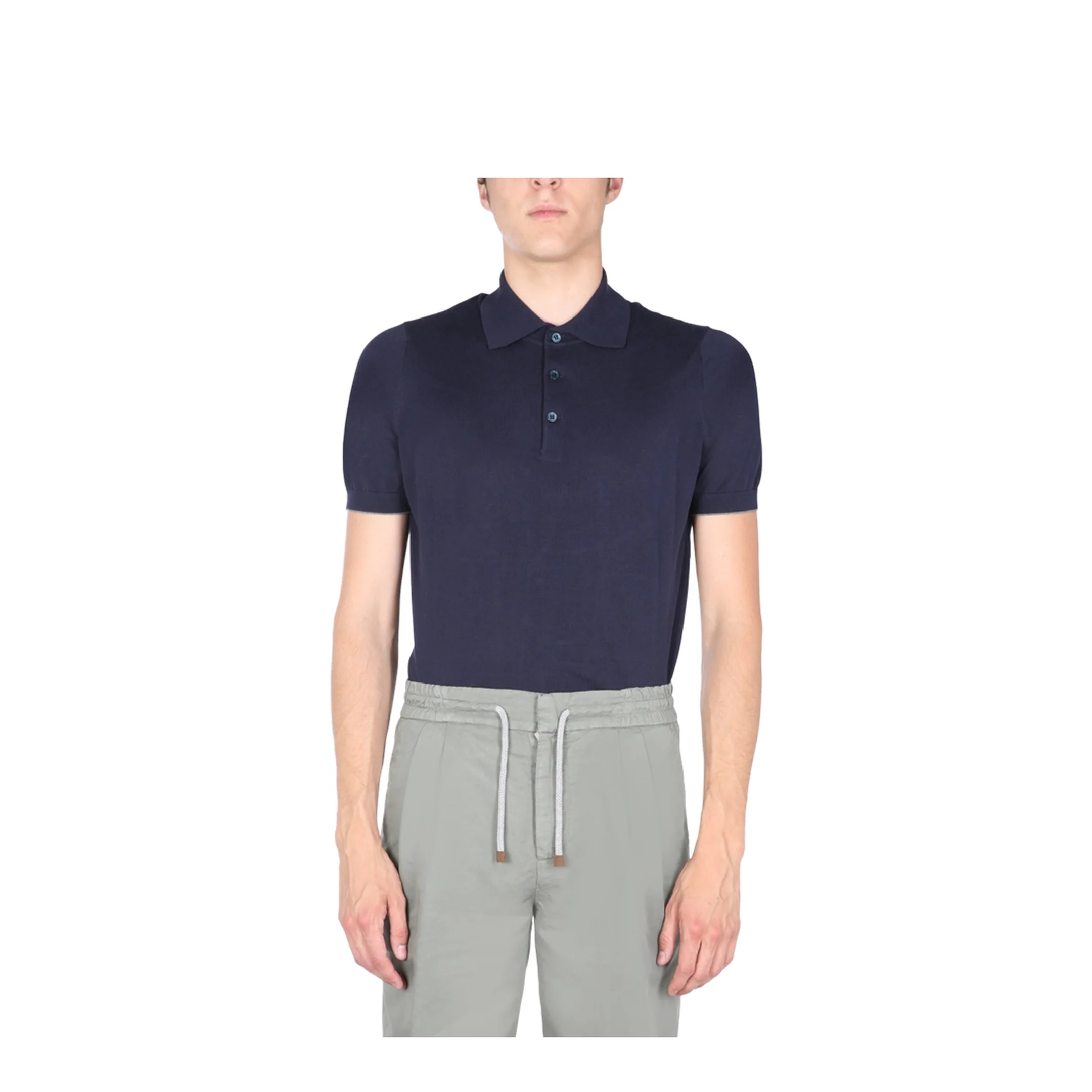 Fine Knit Short-Sleeved Polo Shirt Blue