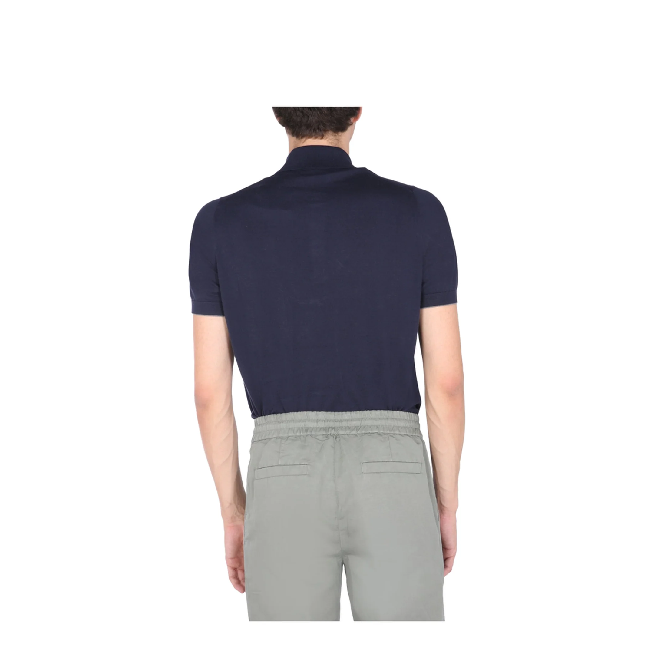 Fine Knit Short-Sleeved Polo Shirt Blue - Image 2