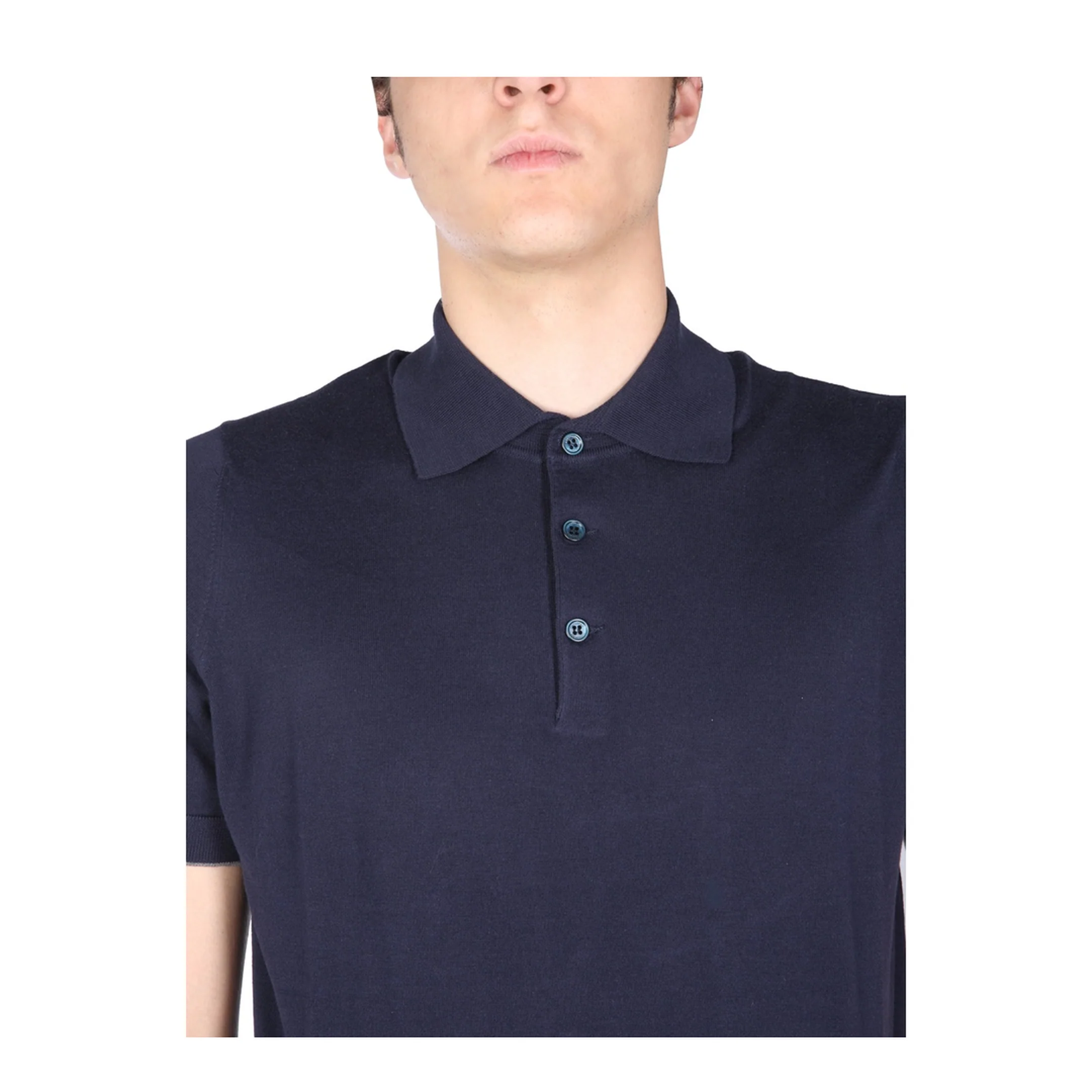 Fine Knit Short-Sleeved Polo Shirt Blue - Image 3