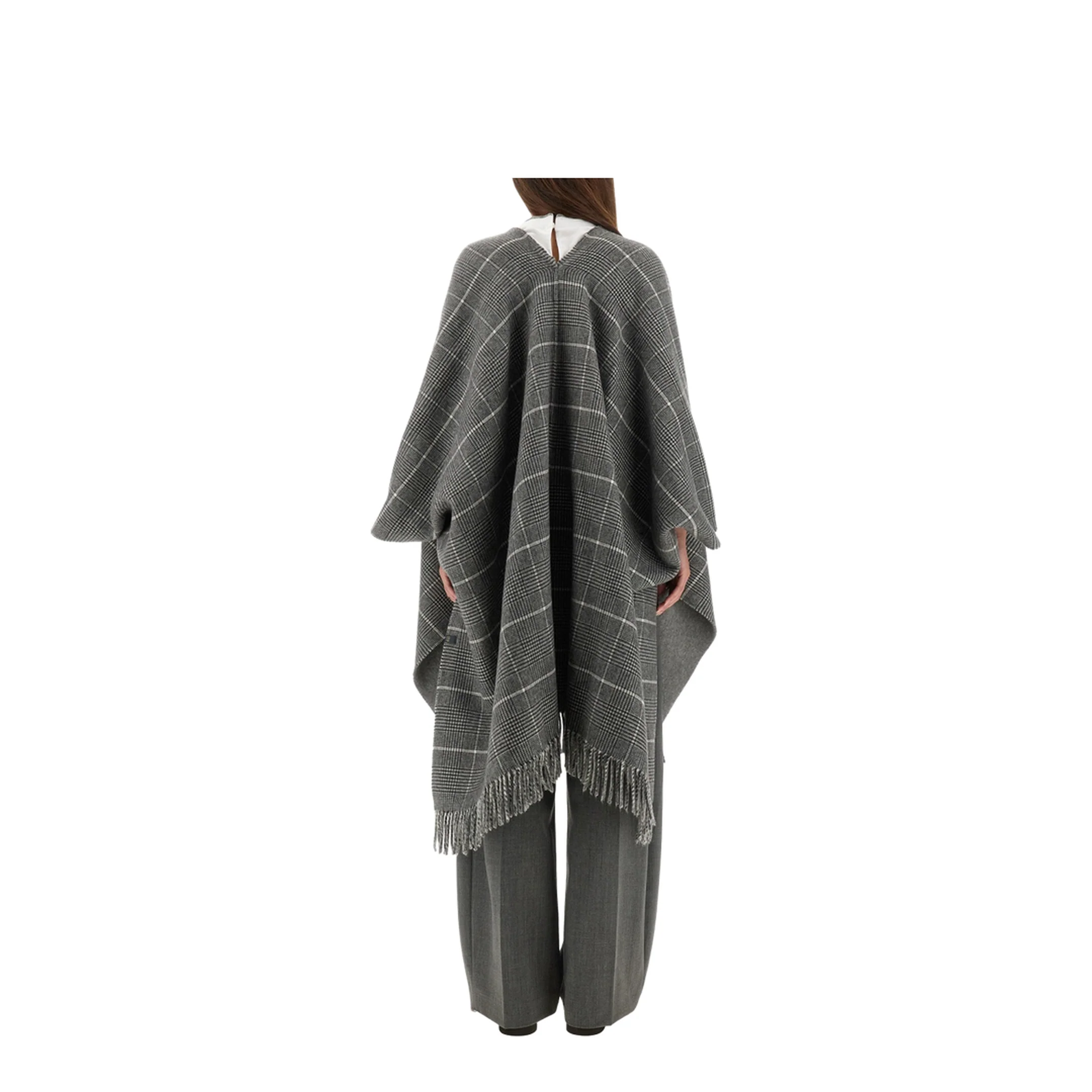 Fringed Check-Pattern Cape - Image 3
