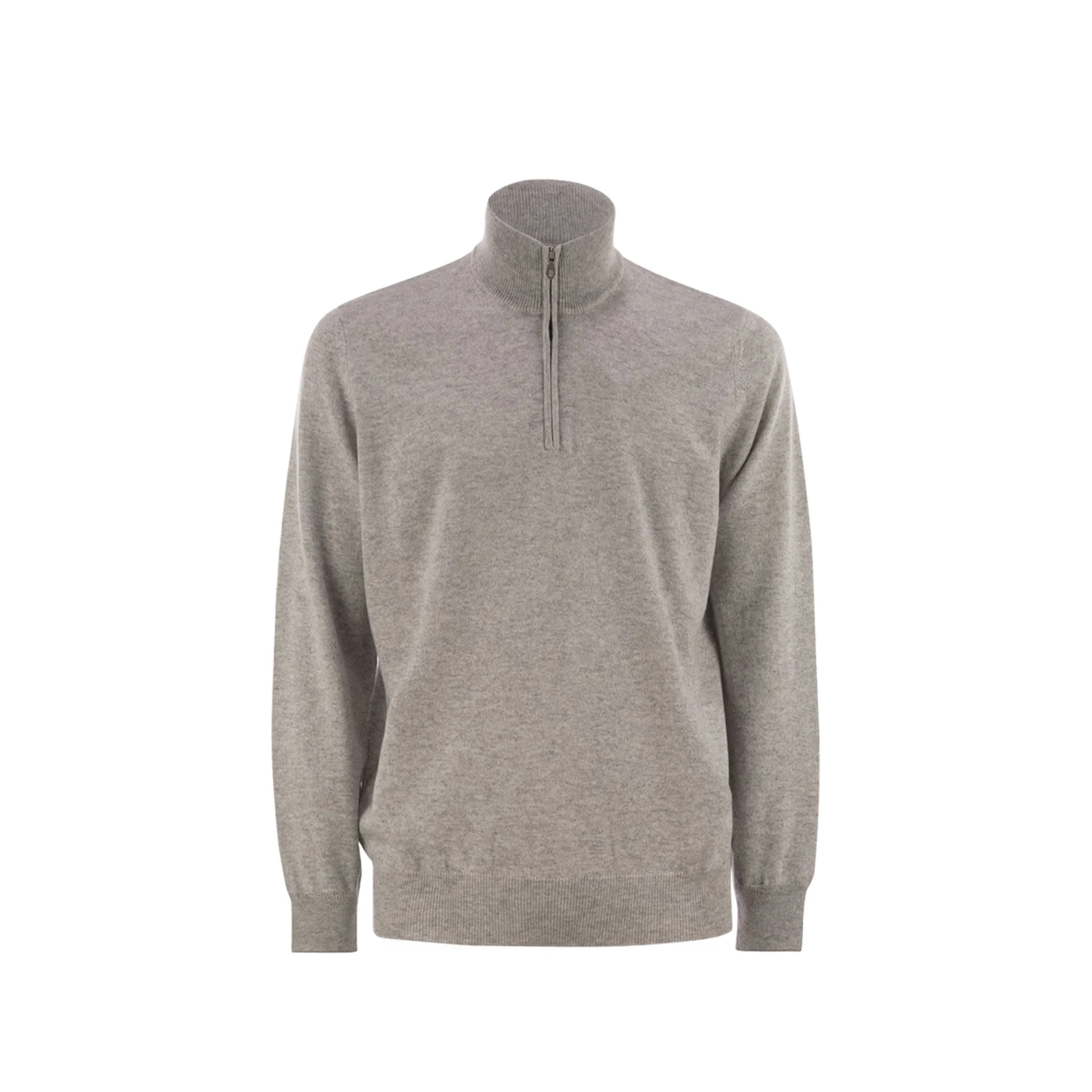 High-necked cashmere sweater with zip opening
