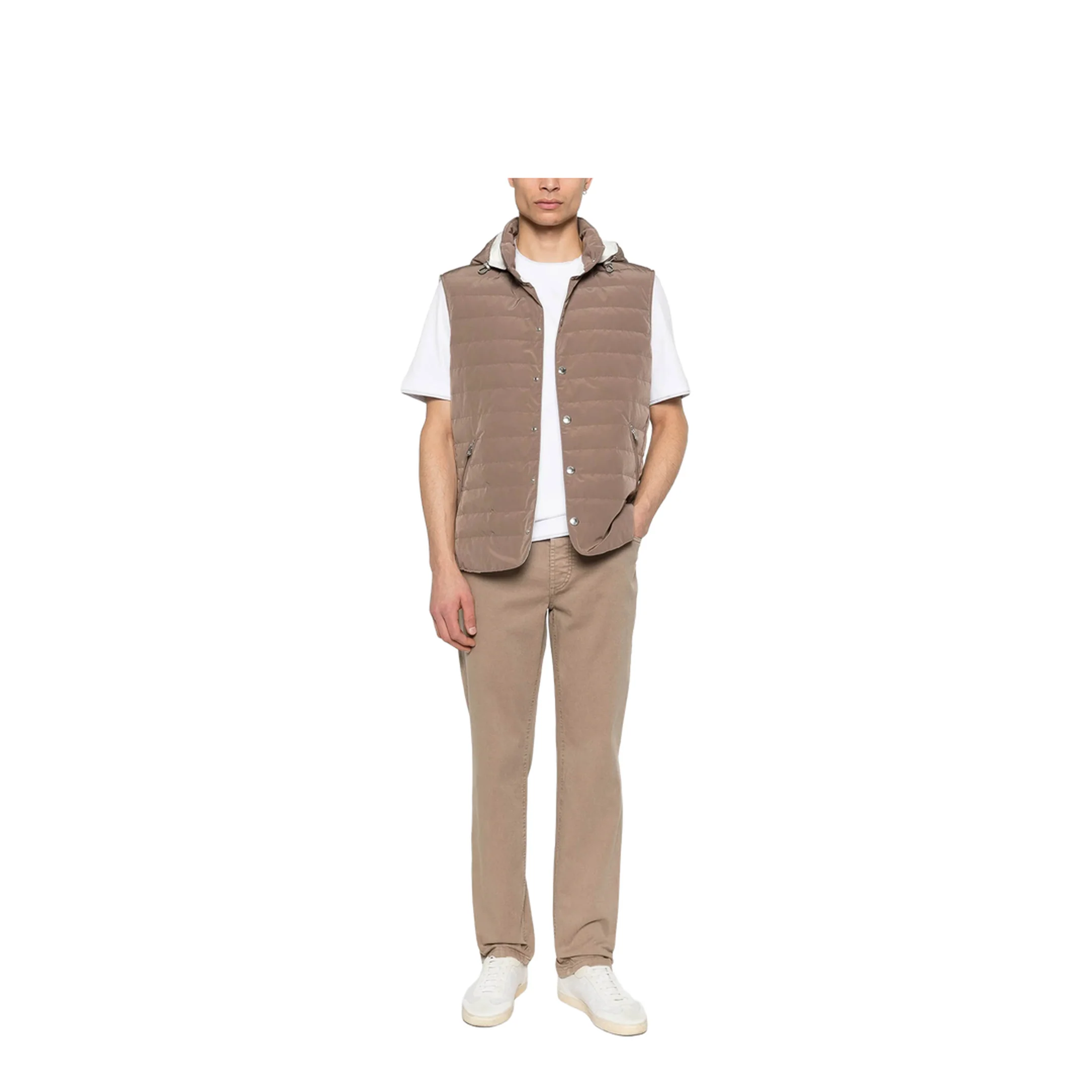 Hooded Quilted Vest - Brown - Image 2