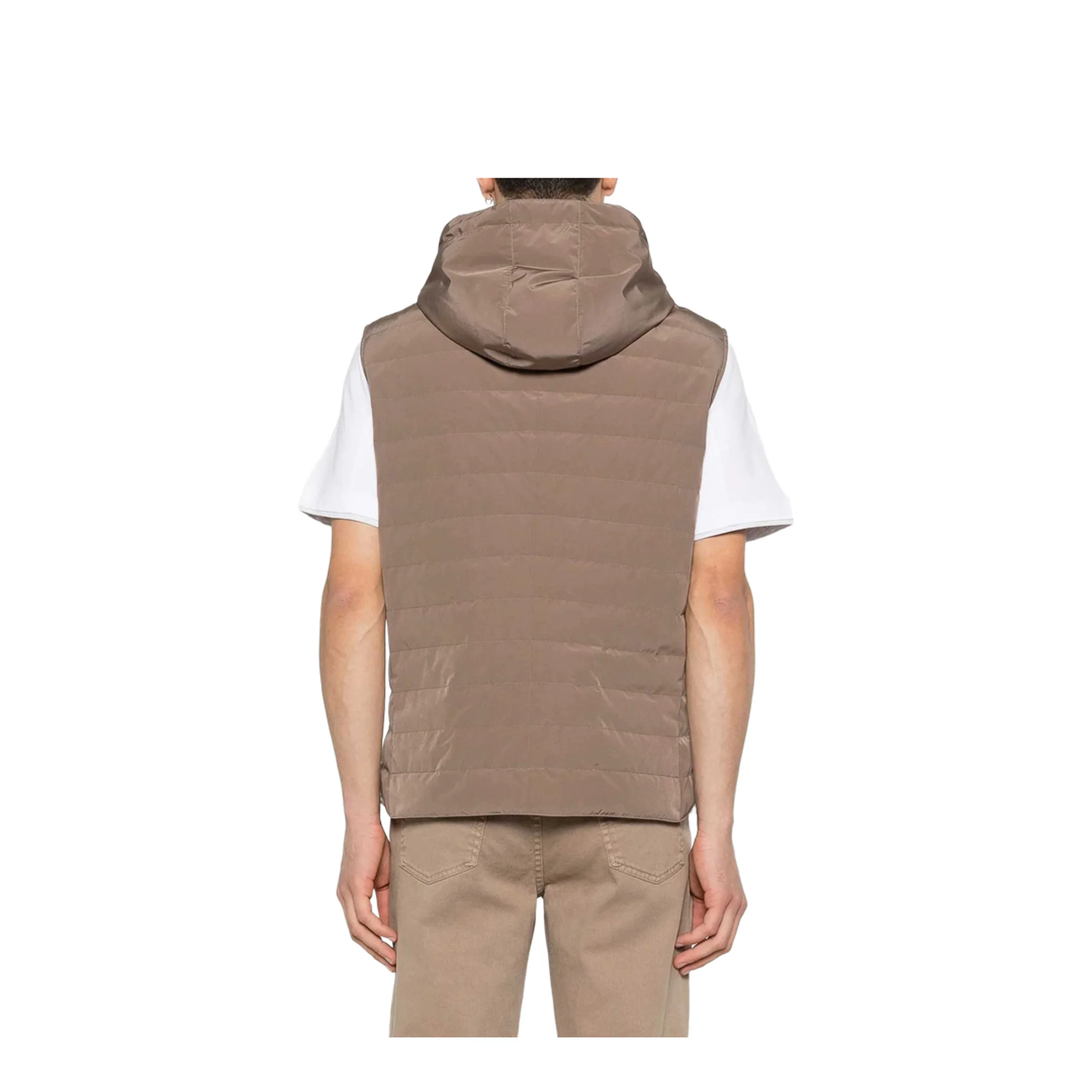 Hooded Quilted Vest - Brown - Image 4