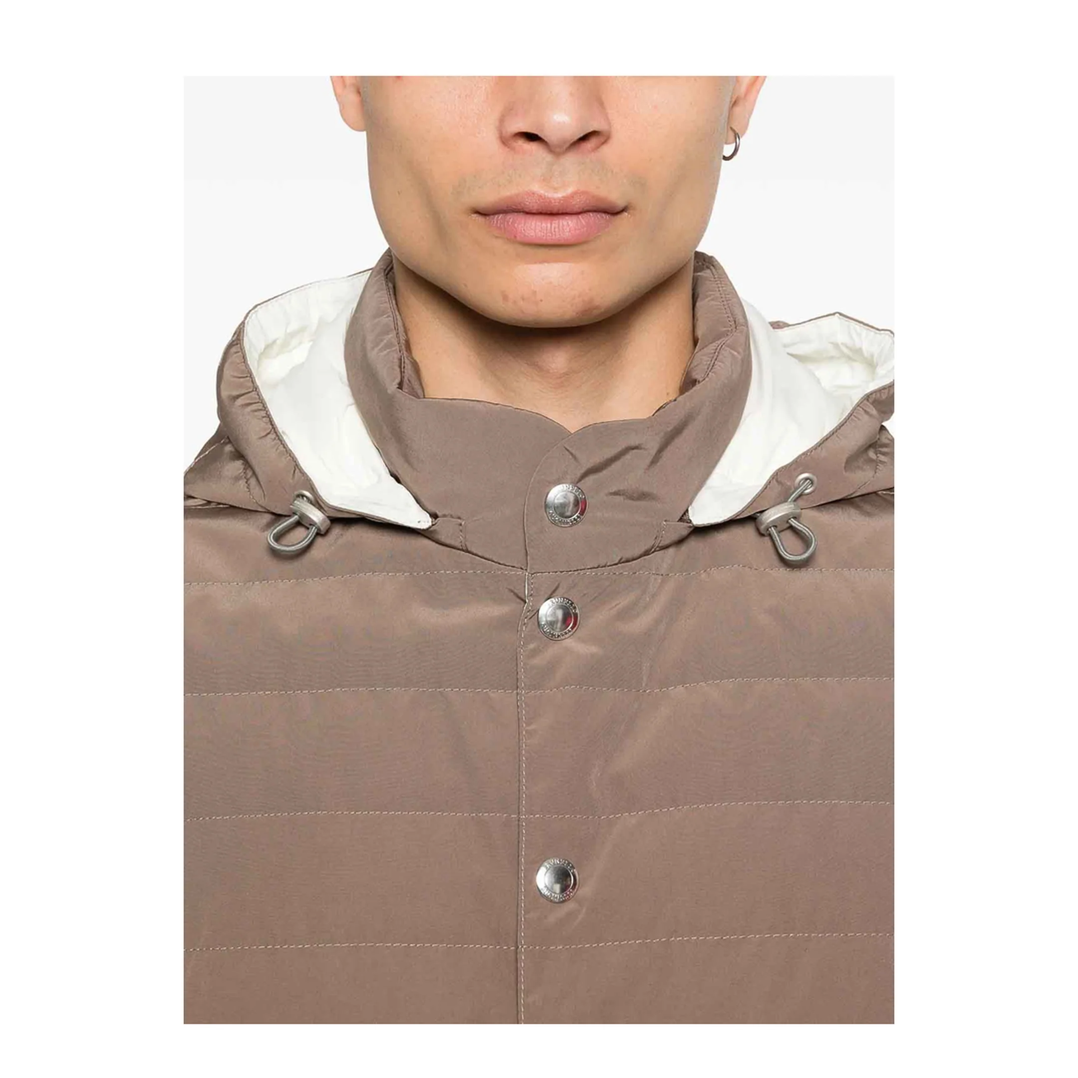 Hooded Quilted Vest - Brown - Image 5