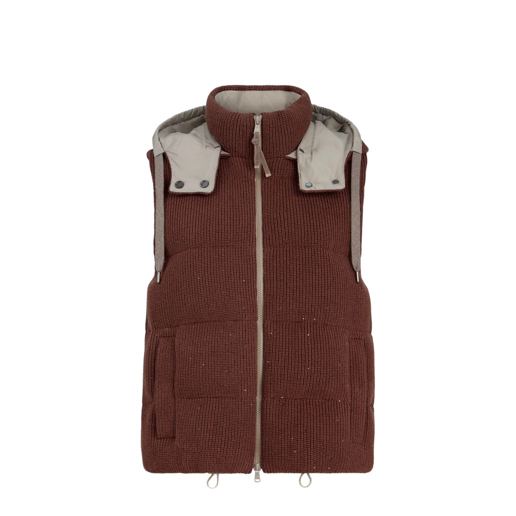 Hooded Ribbed Knitted Down Vest