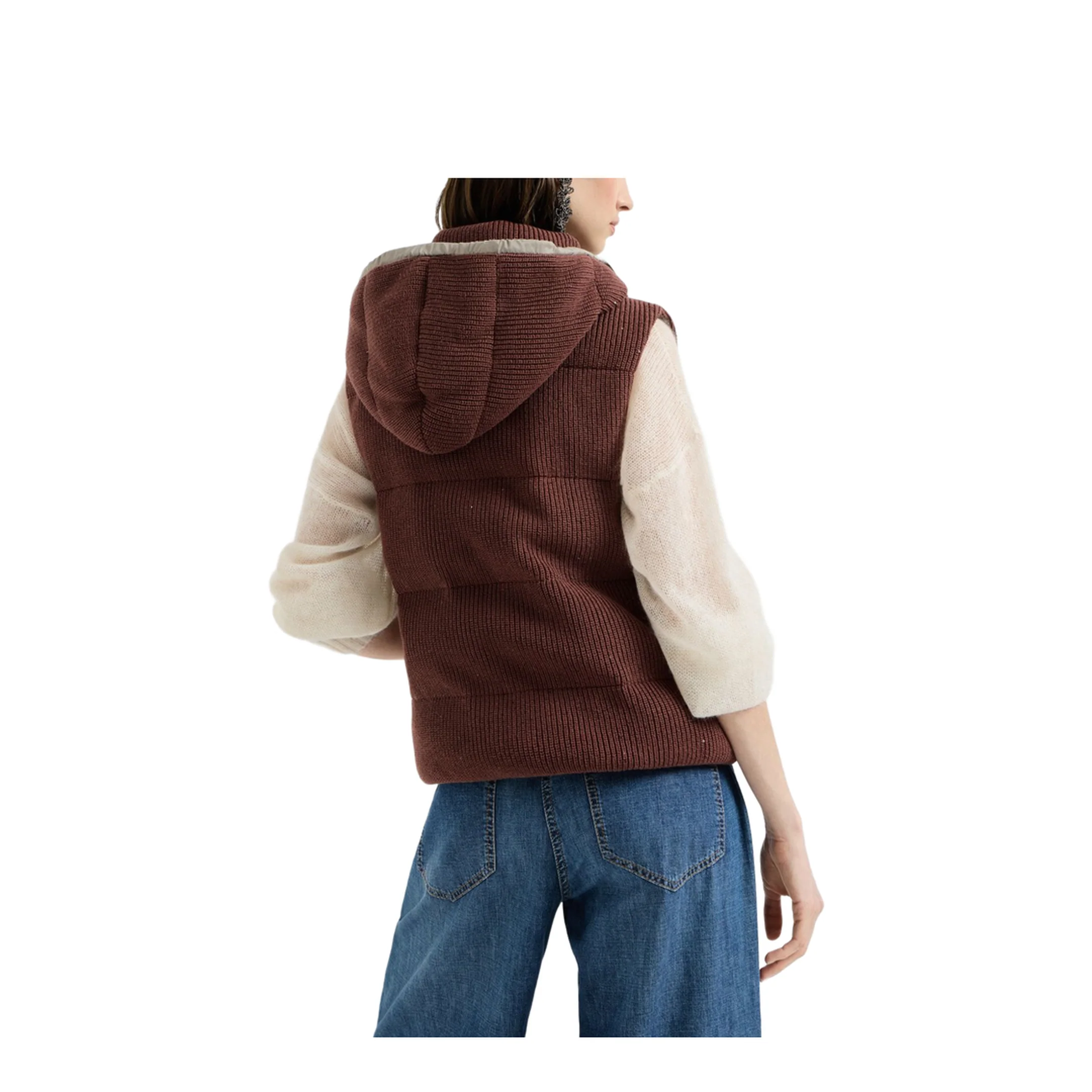 Hooded Ribbed Knitted Down Vest - Image 3