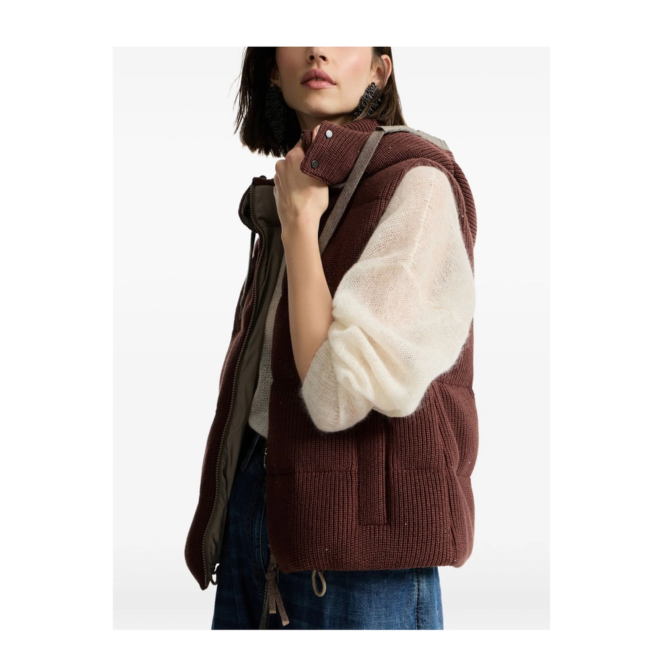 Hooded Ribbed Knitted Down Vest - Image 4