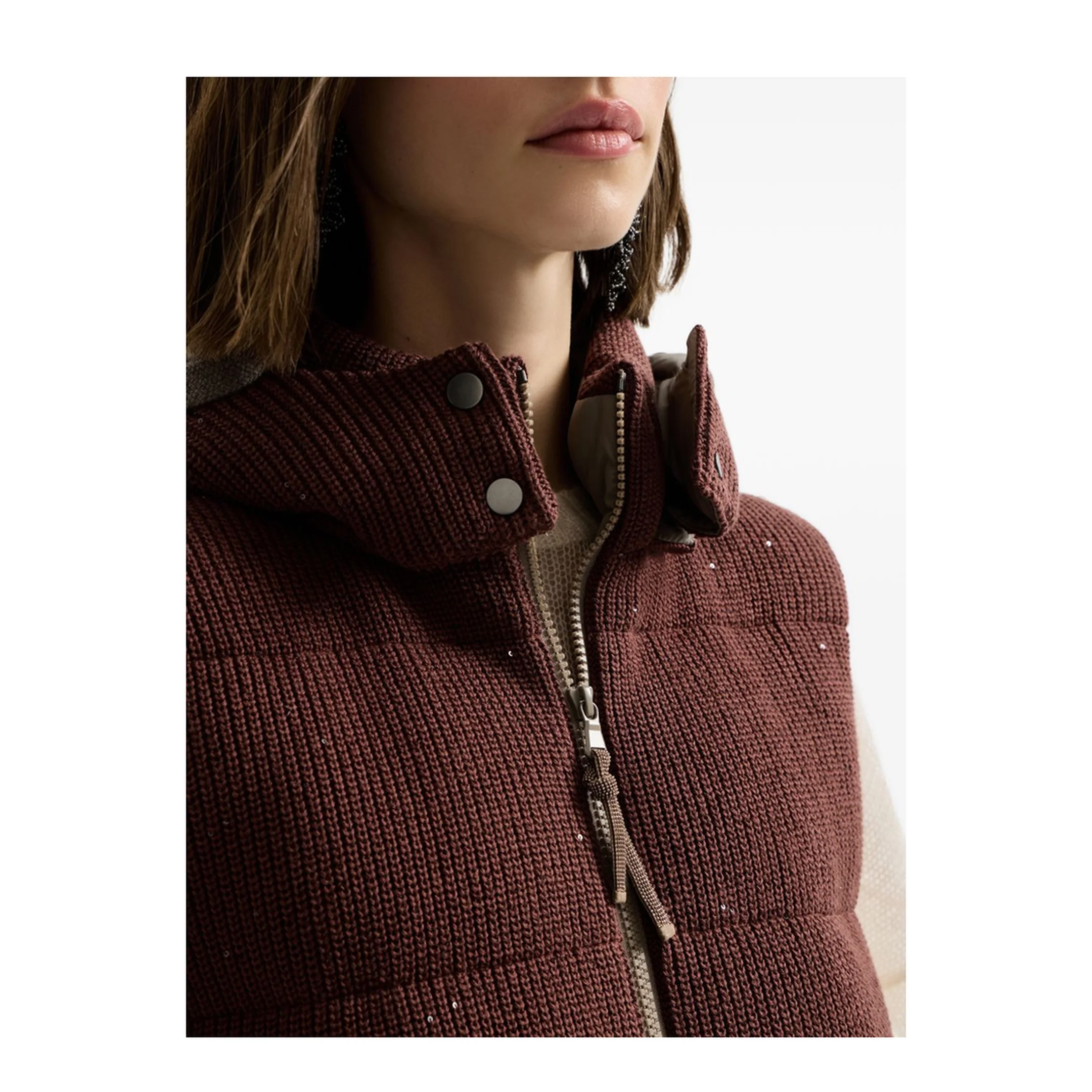 Hooded Ribbed Knitted Down Vest - Image 5