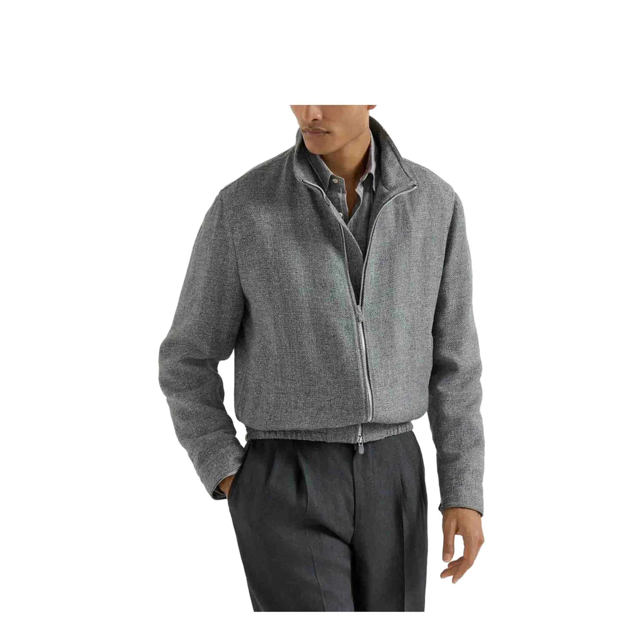 Stand Collar Outerwear Jacket Grey - Image 3
