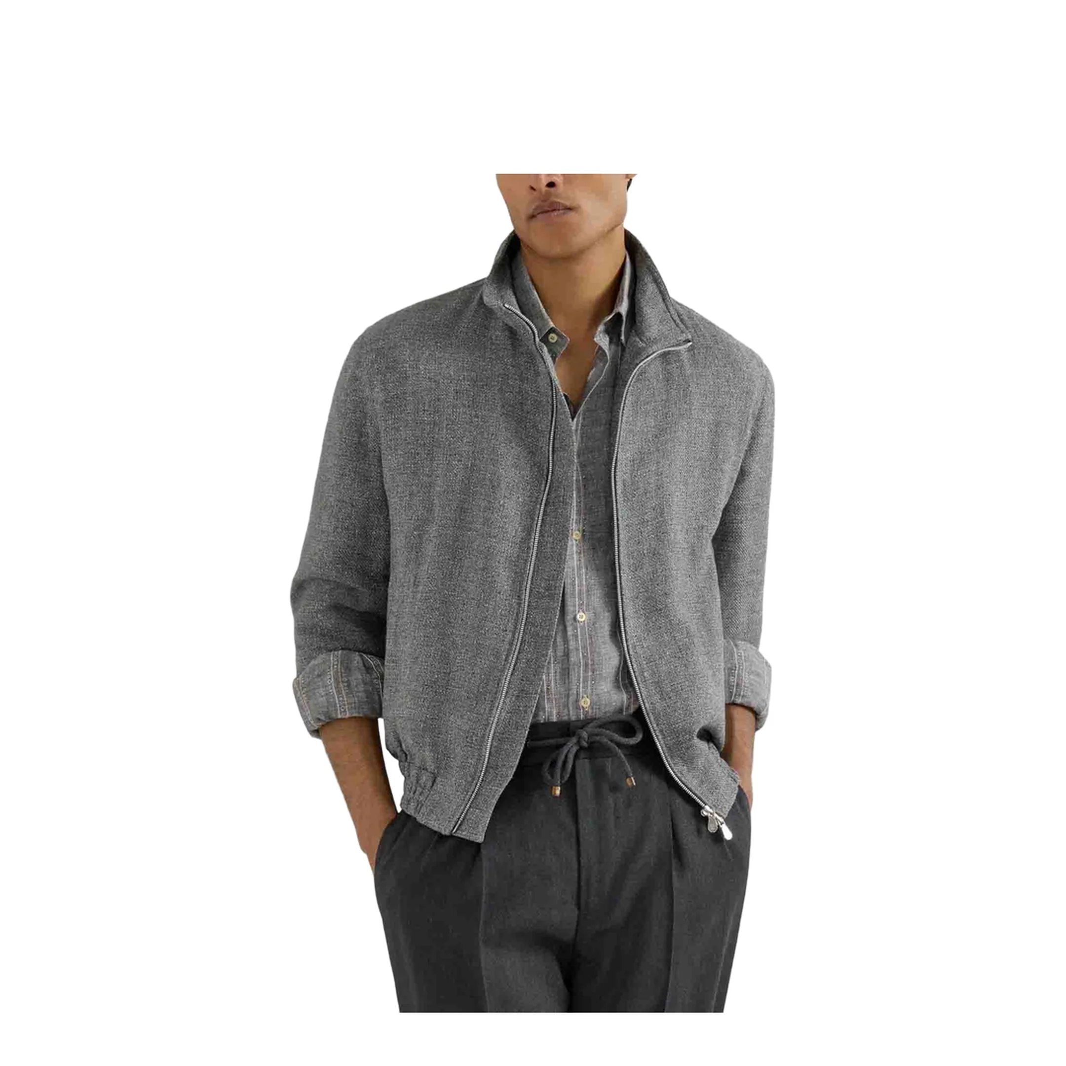 Stand Collar Outerwear Jacket Grey - Image 4
