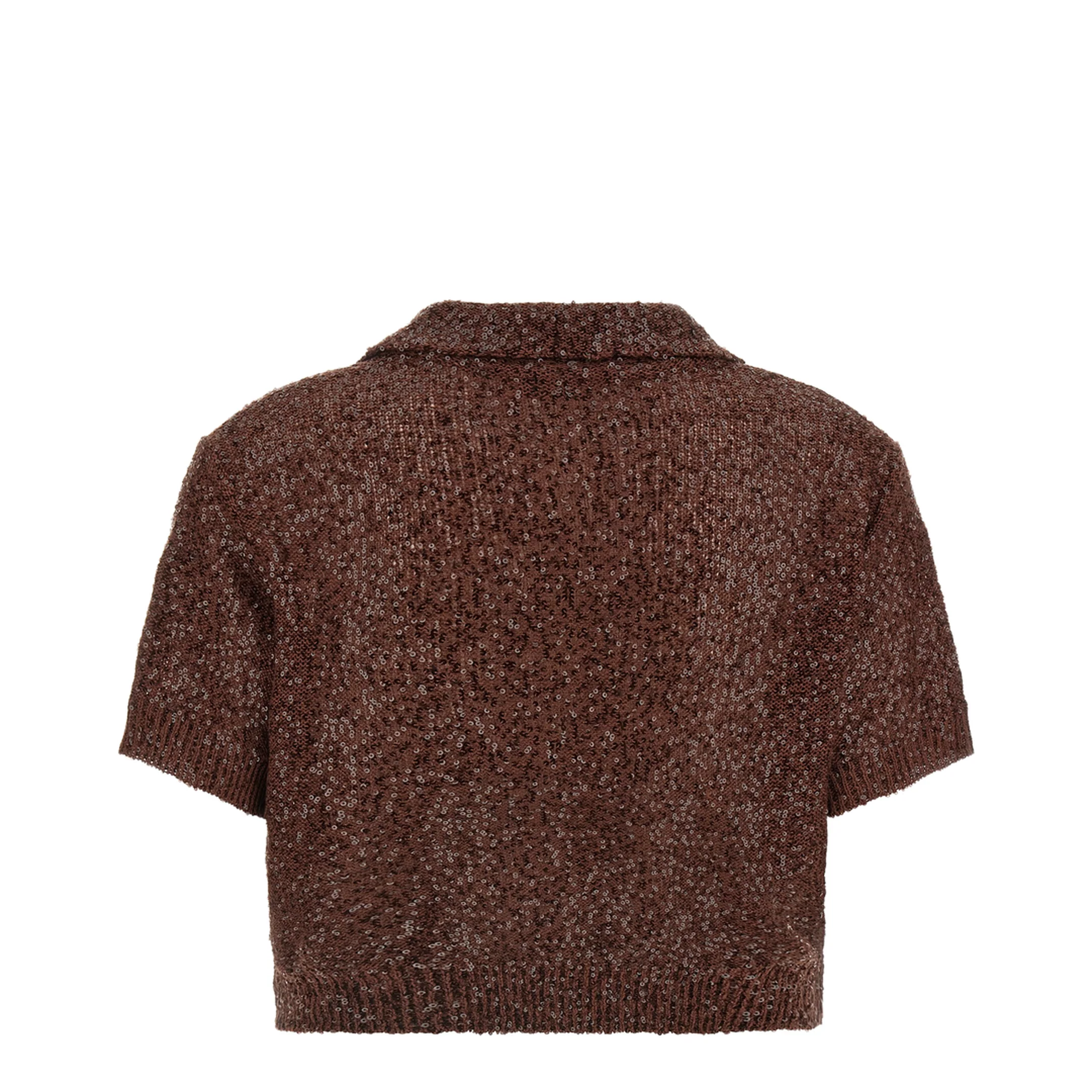 Cropped Knitted Polo Shirt Brown - Image 2