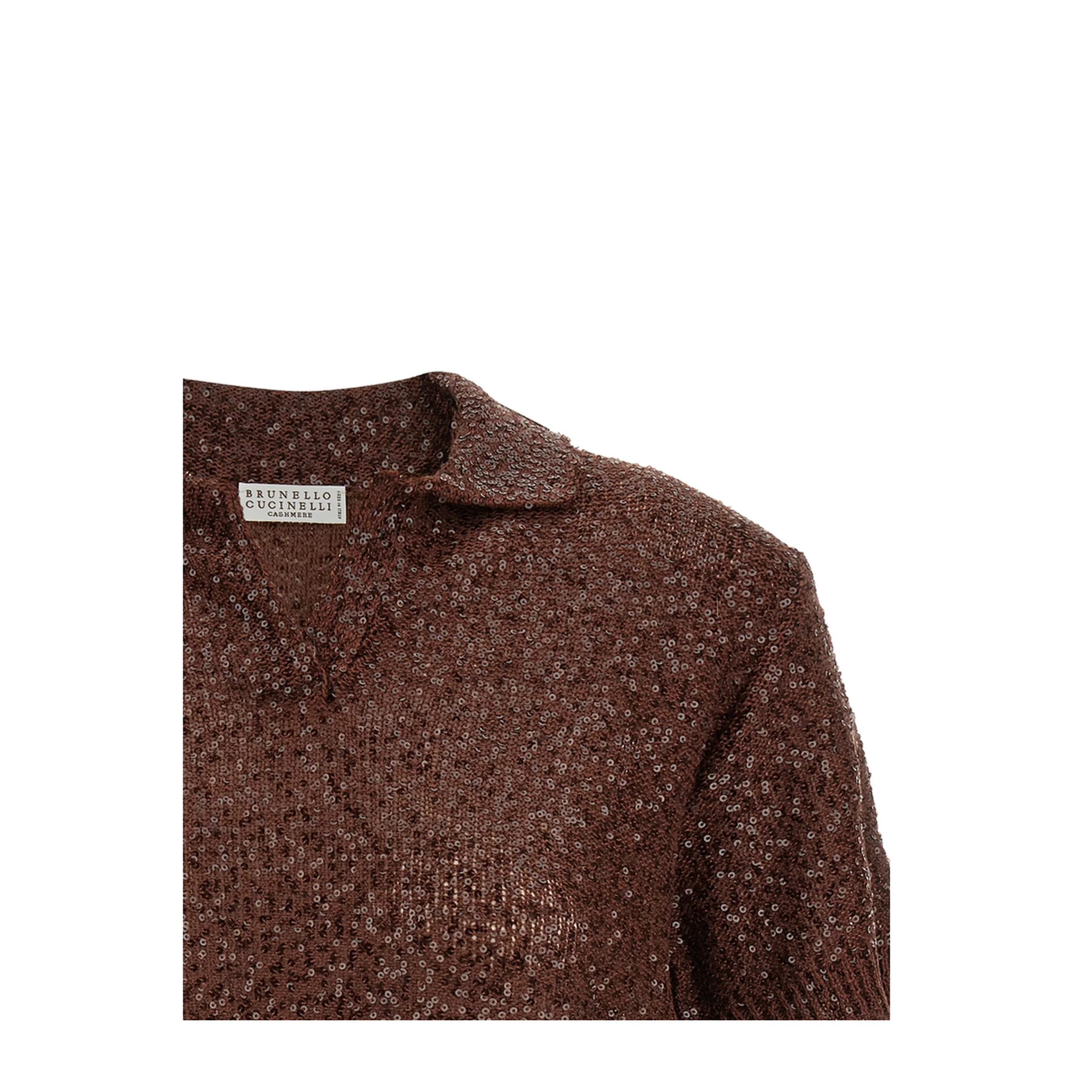 Cropped Knitted Polo Shirt Brown - Image 3
