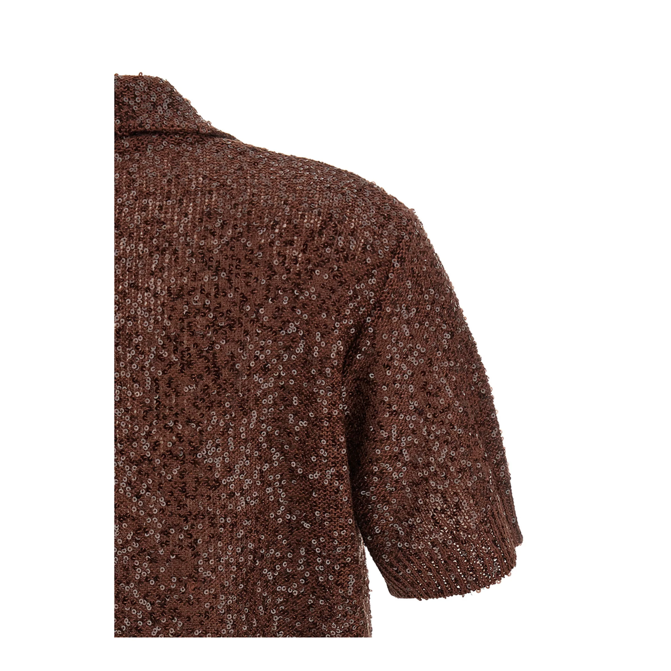 Cropped Knitted Polo Shirt Brown - Image 4