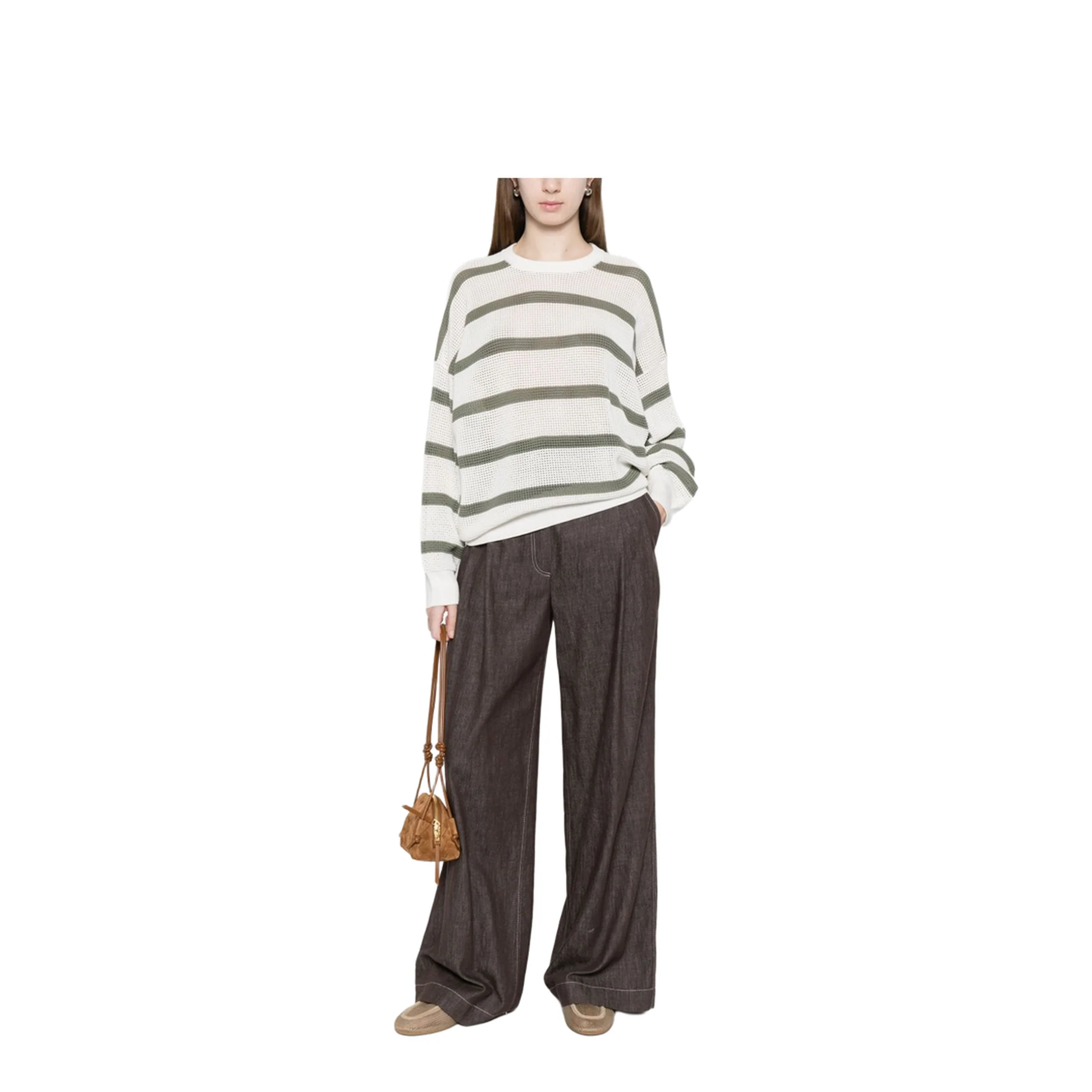 Women's Knitted Sweater - Green/Cream - Image 2