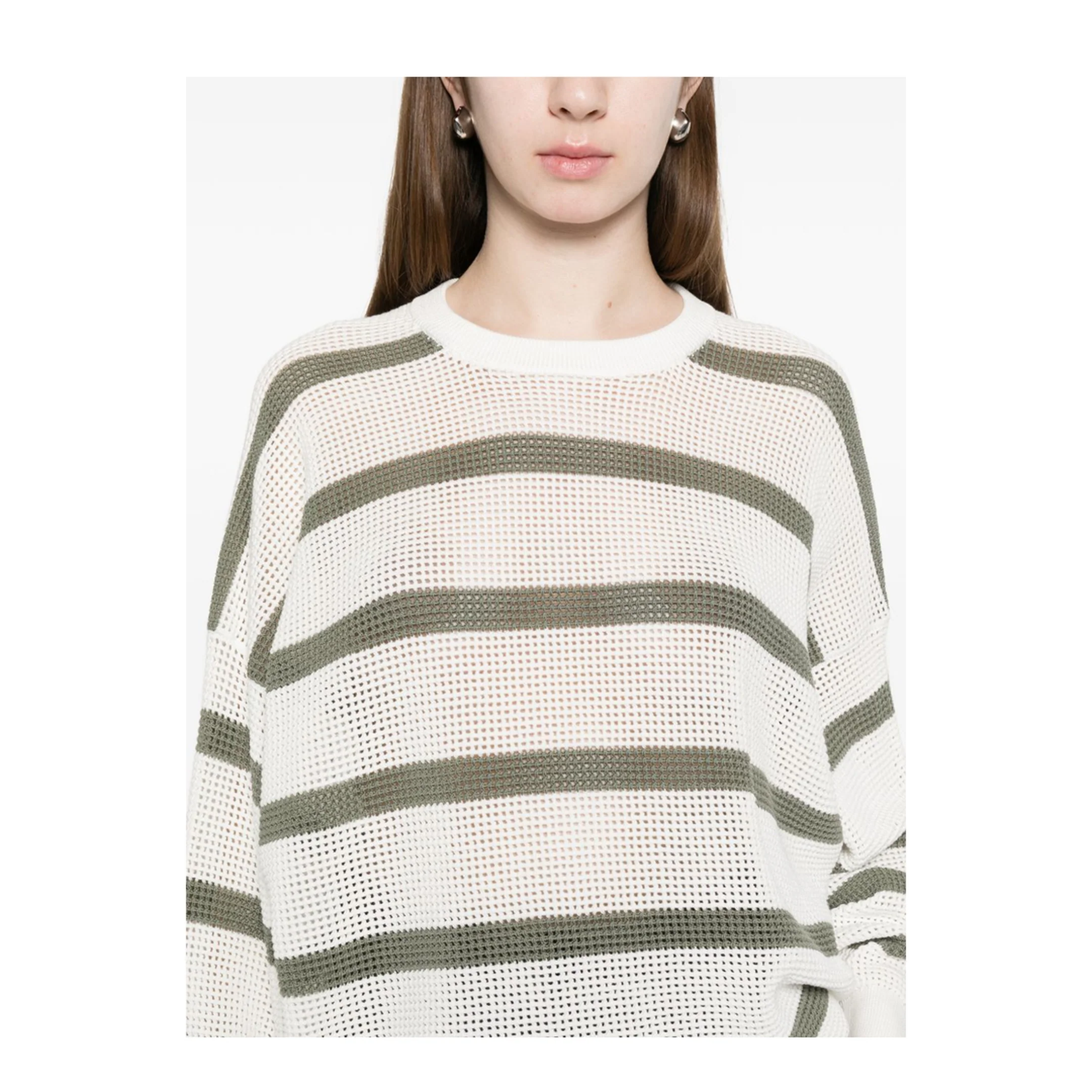 Women's Knitted Sweater - Green/Cream - Image 3