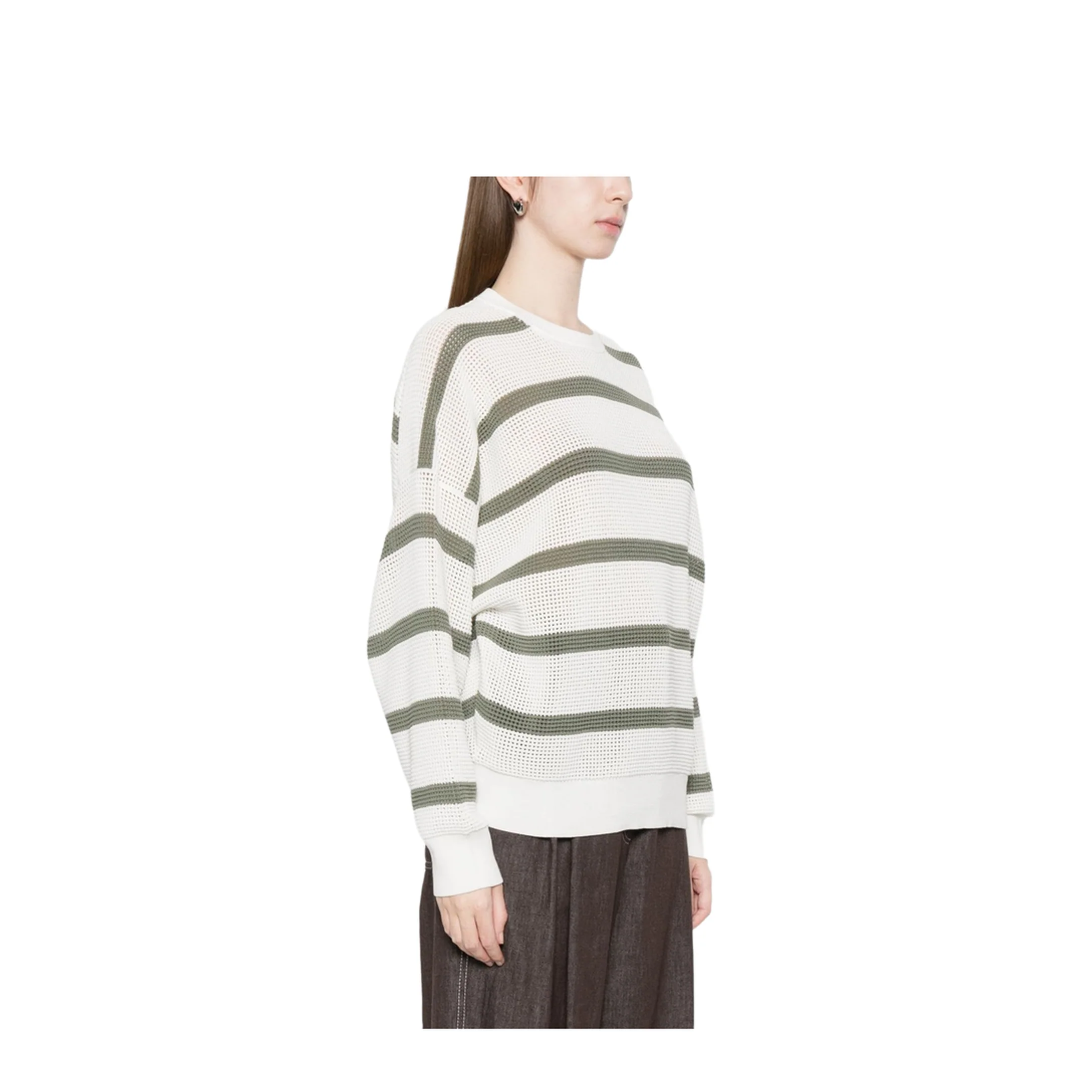 Women's Knitted Sweater - Green/Cream - Image 4