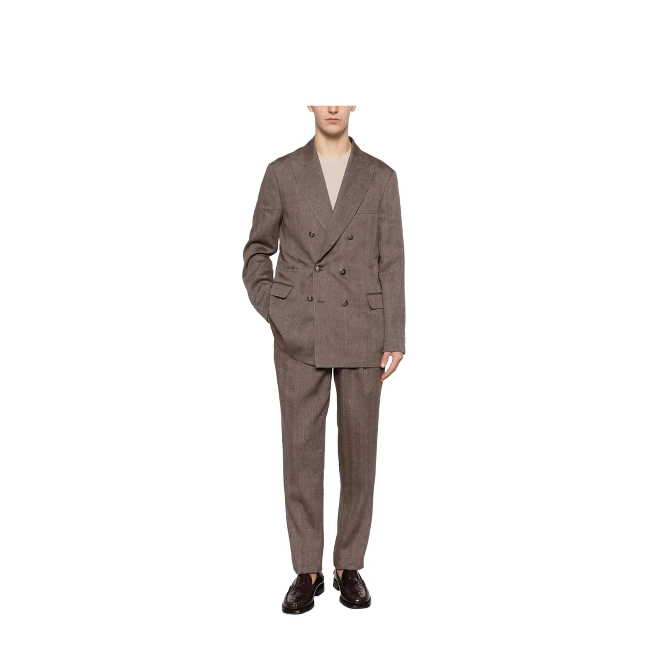 Double-Breasted Leisure Suit - Brown - Image 2