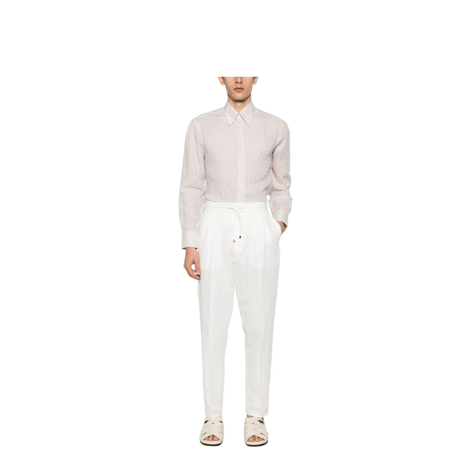 Linen Blend Drawstring Trousers - Image 3
