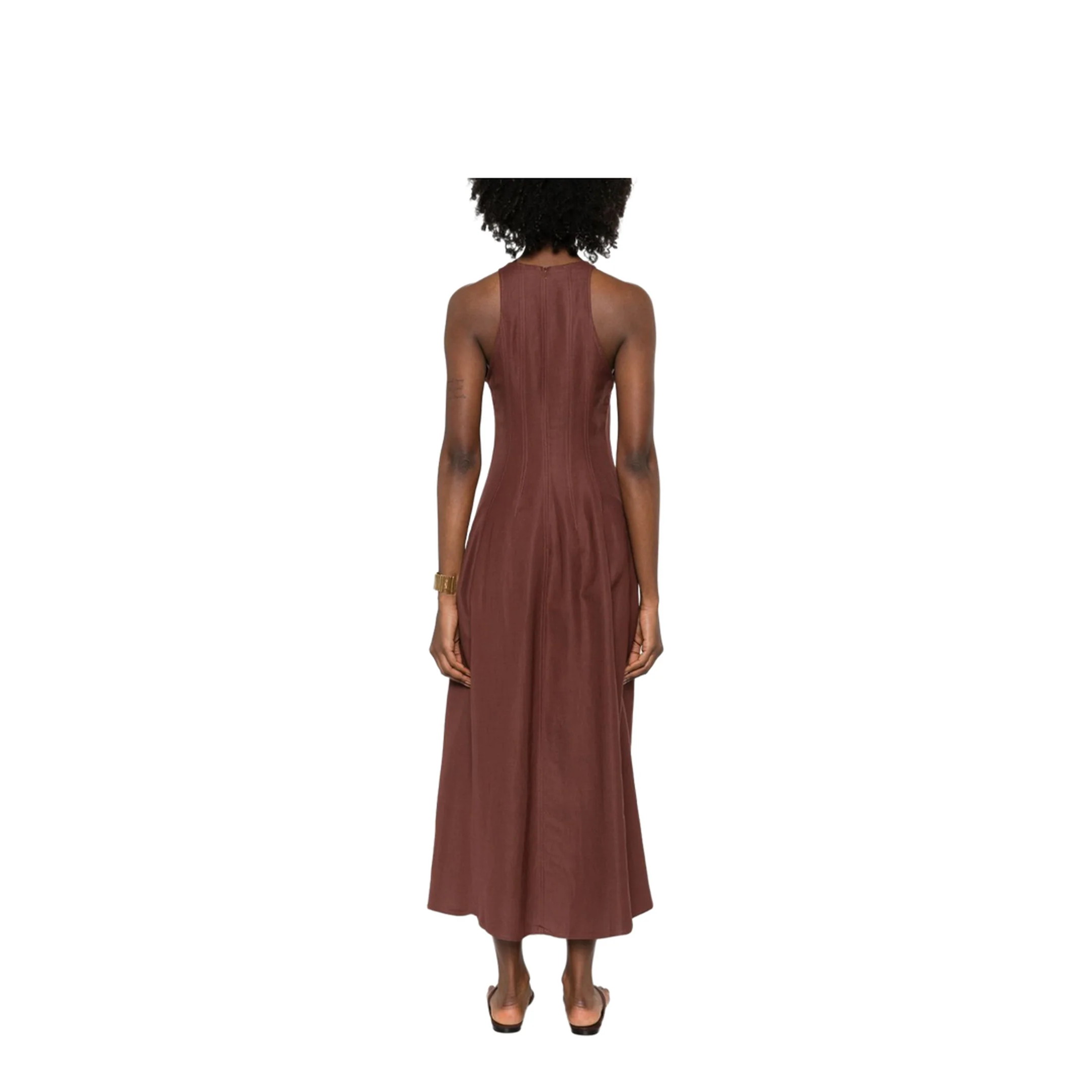 Sleeveless Panelled Midi Dress Brown - Image 3