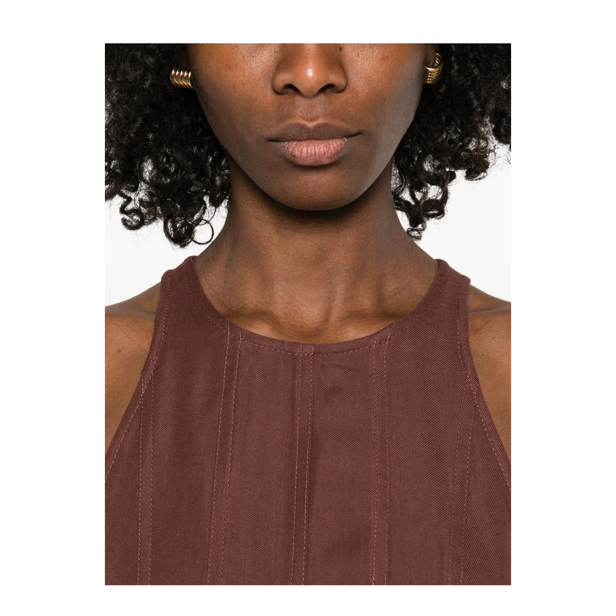 Sleeveless Panelled Midi Dress Brown - Image 4