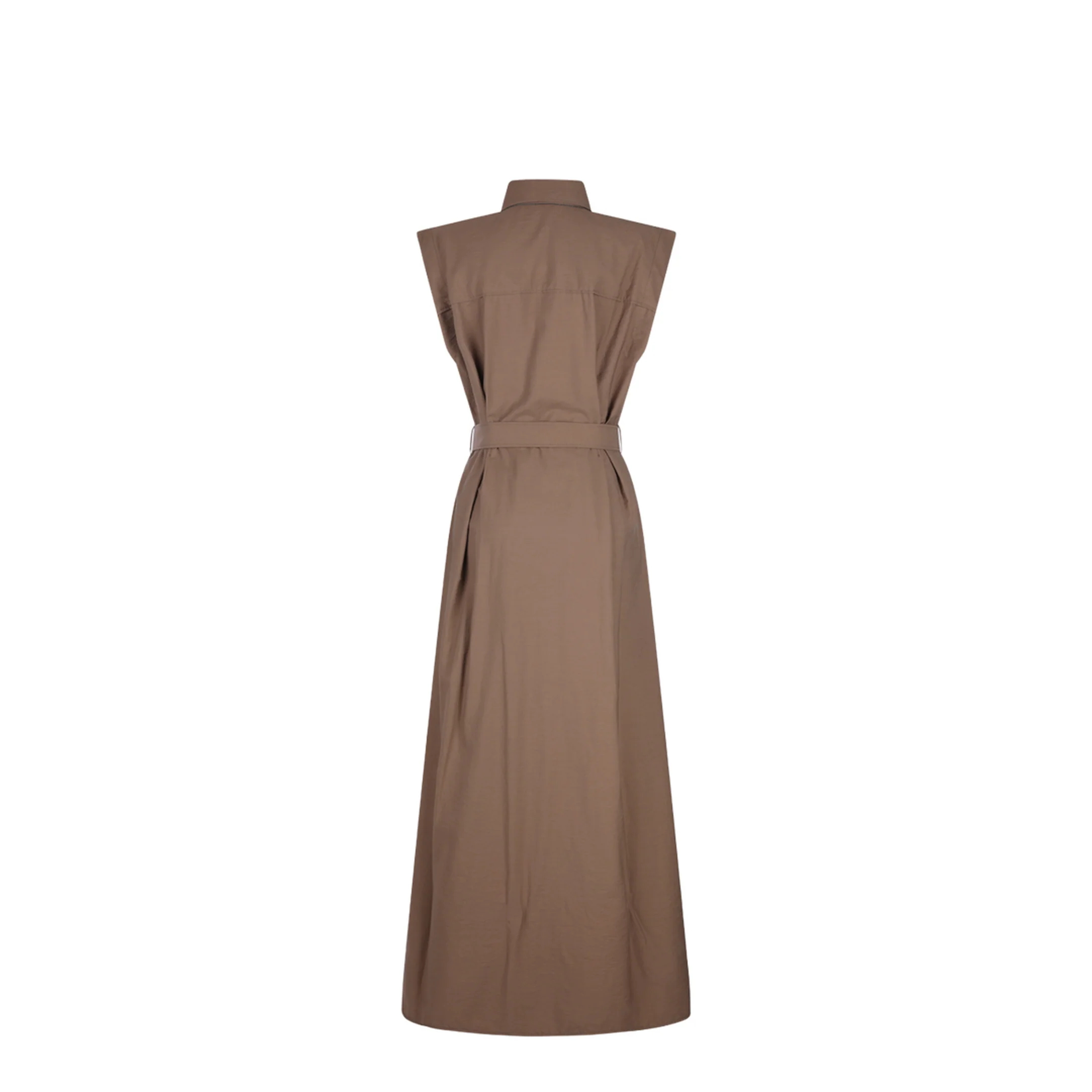 Long Sleeveless Cotton Dress with Belt at the Waist - Image 2