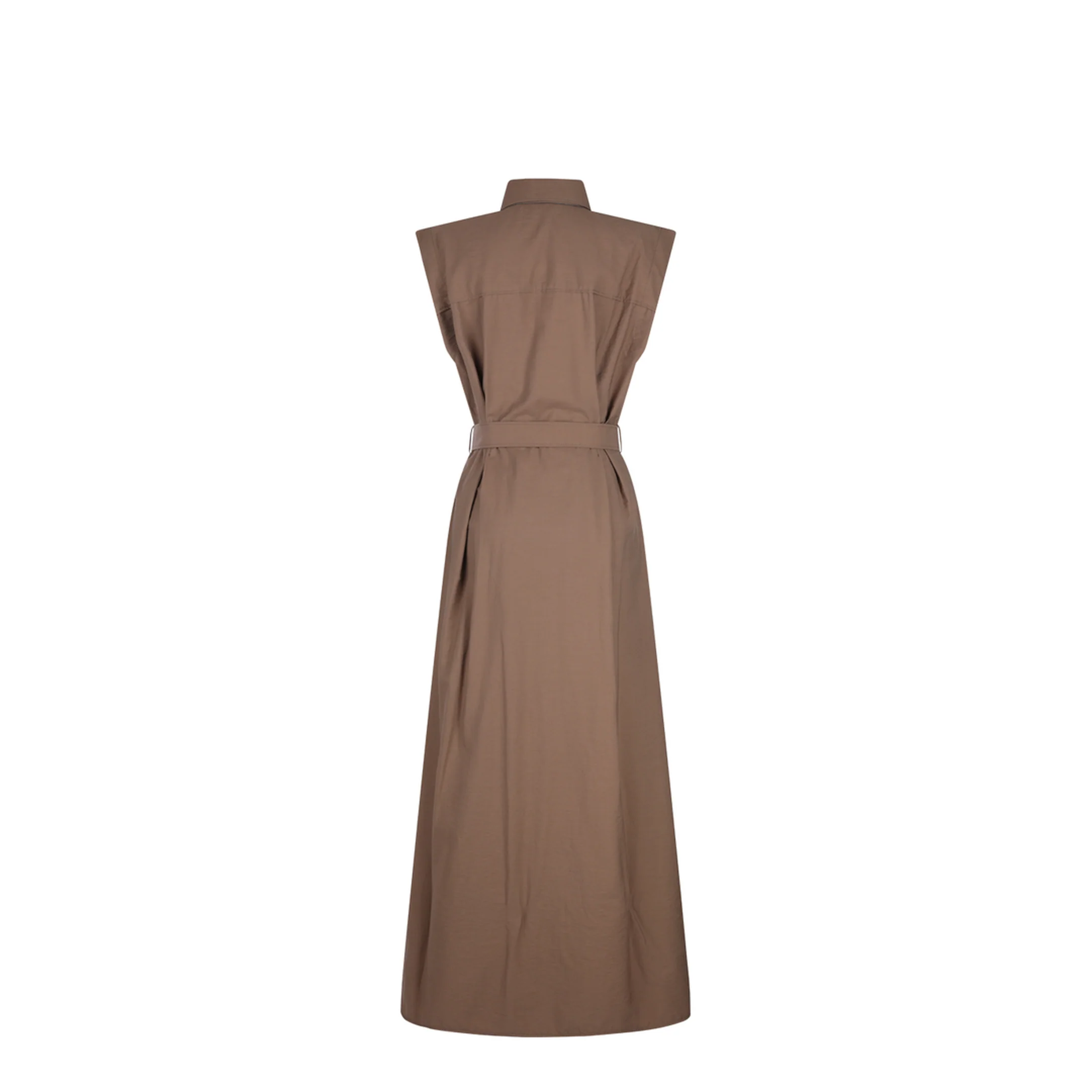 Long Sleeveless Cotton Dress with Belt at the Waist - Image 3