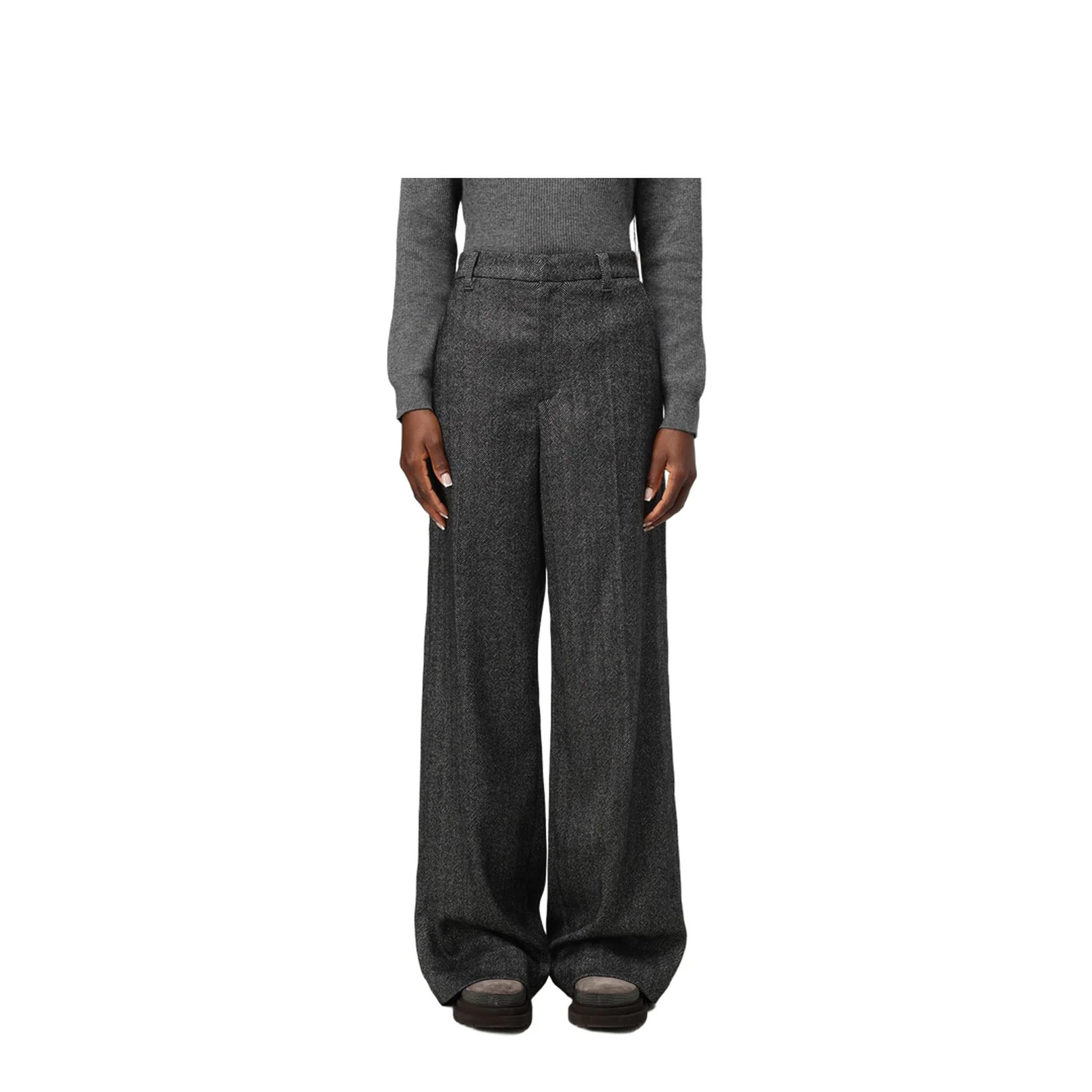 Loose Sartorial Chevron Carded Techno Wool Trousers - Image 3