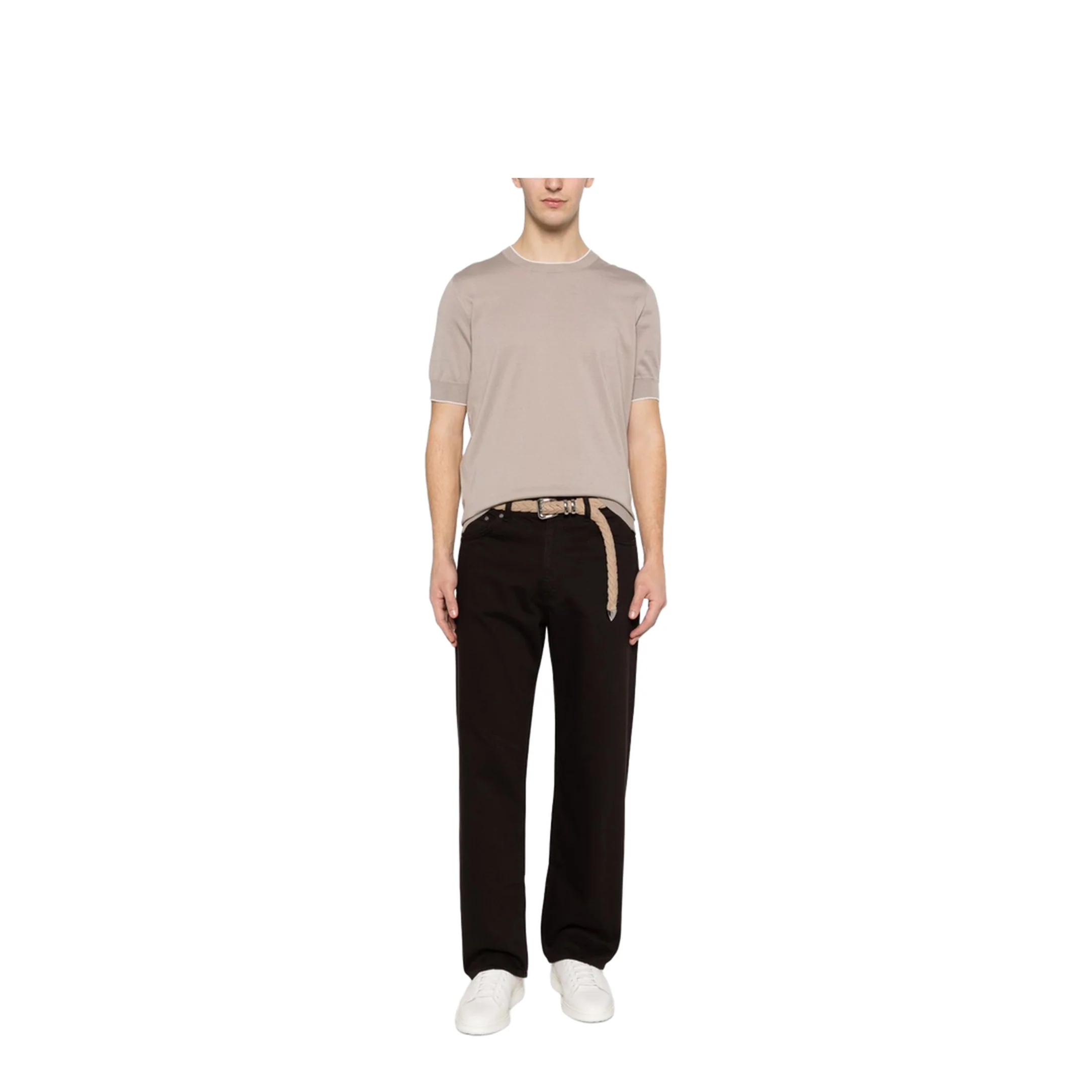 Knitted Cotton T-Shirt Brown - Image 3