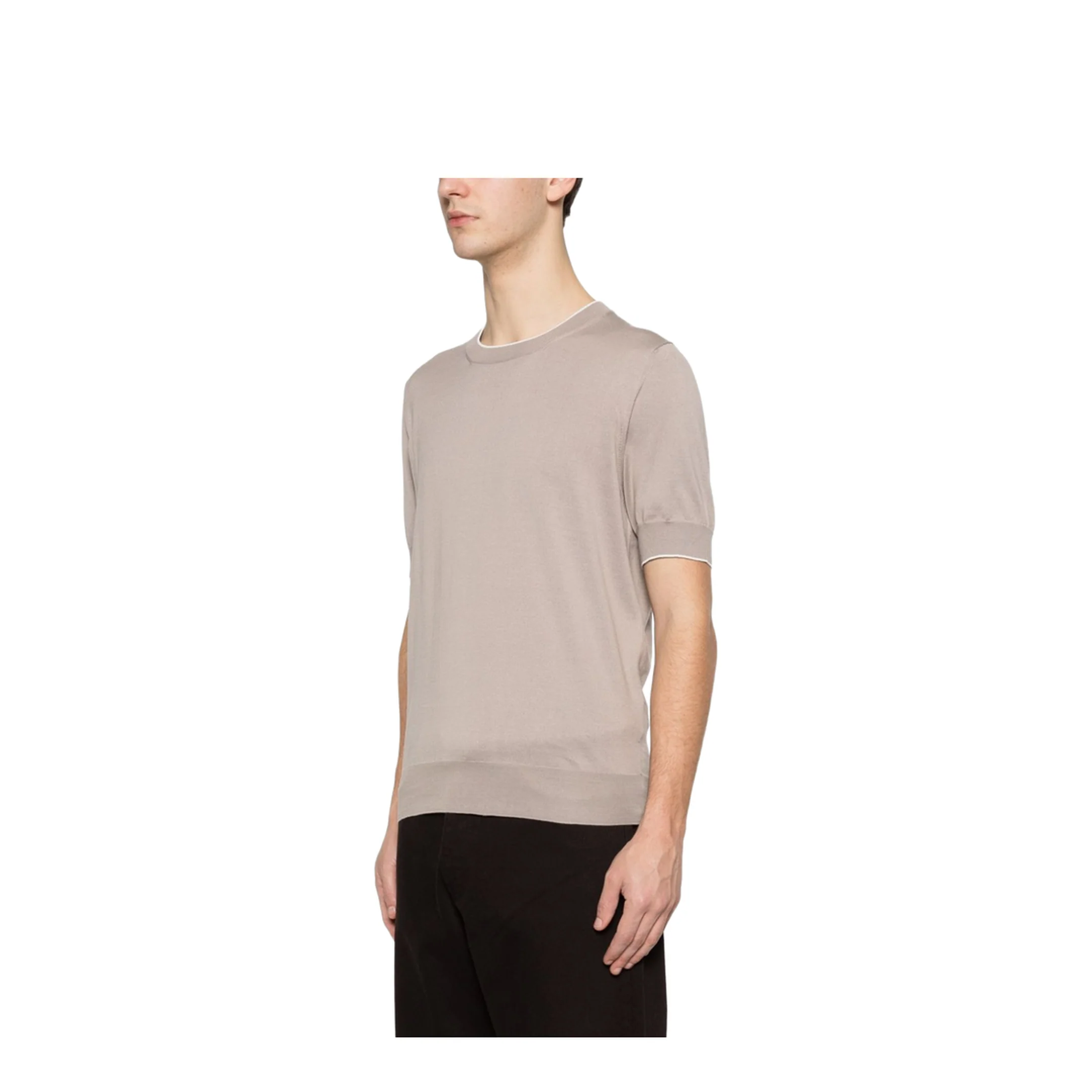 Knitted Cotton T-Shirt Brown - Image 4