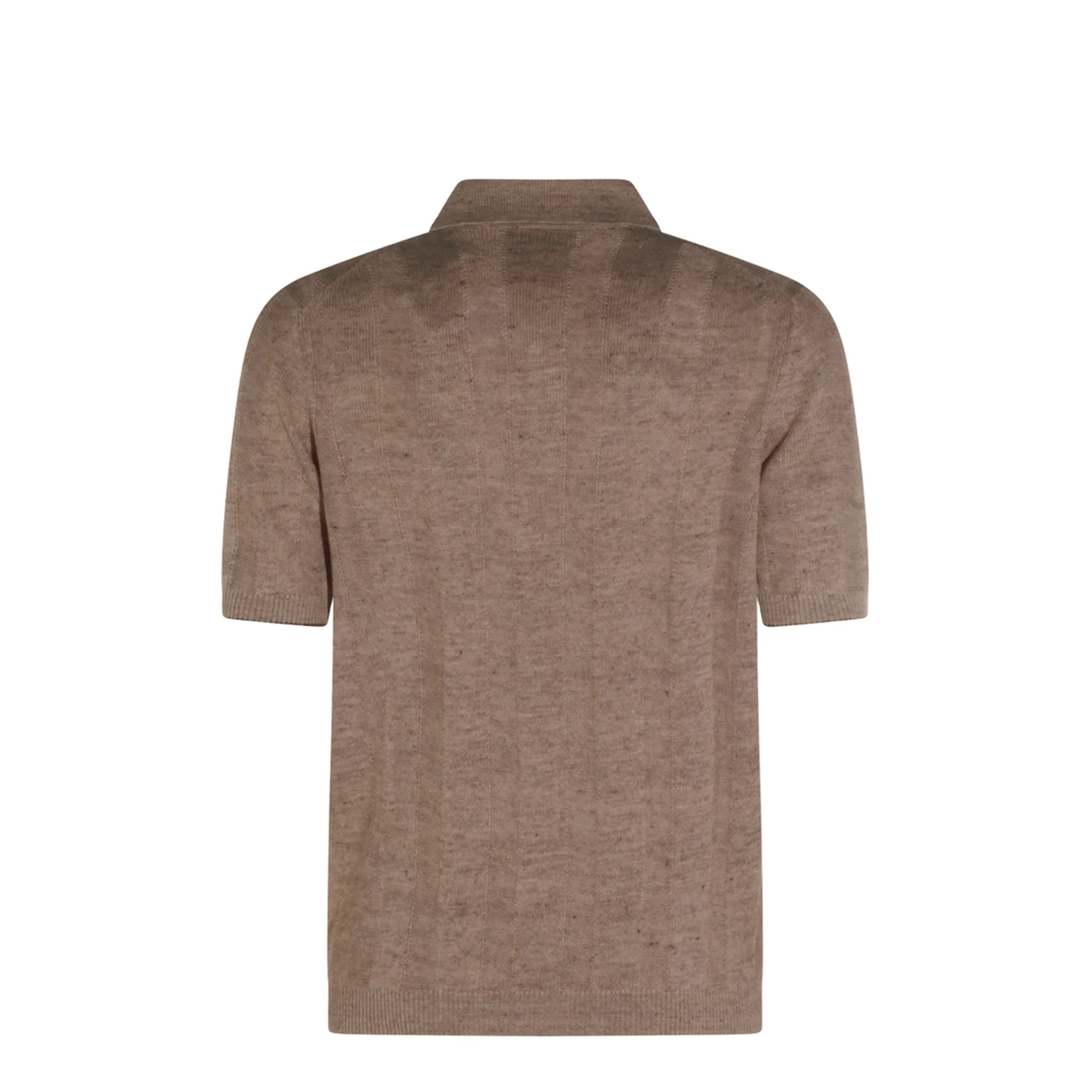 Ribbed Button Polo Shirt Brown - Image 2