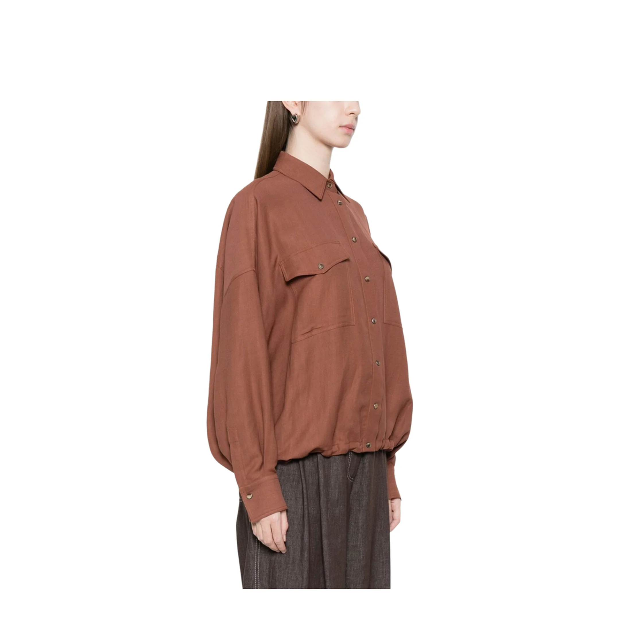 Women's Pocket Gathered Shirt - Brown - Image 2