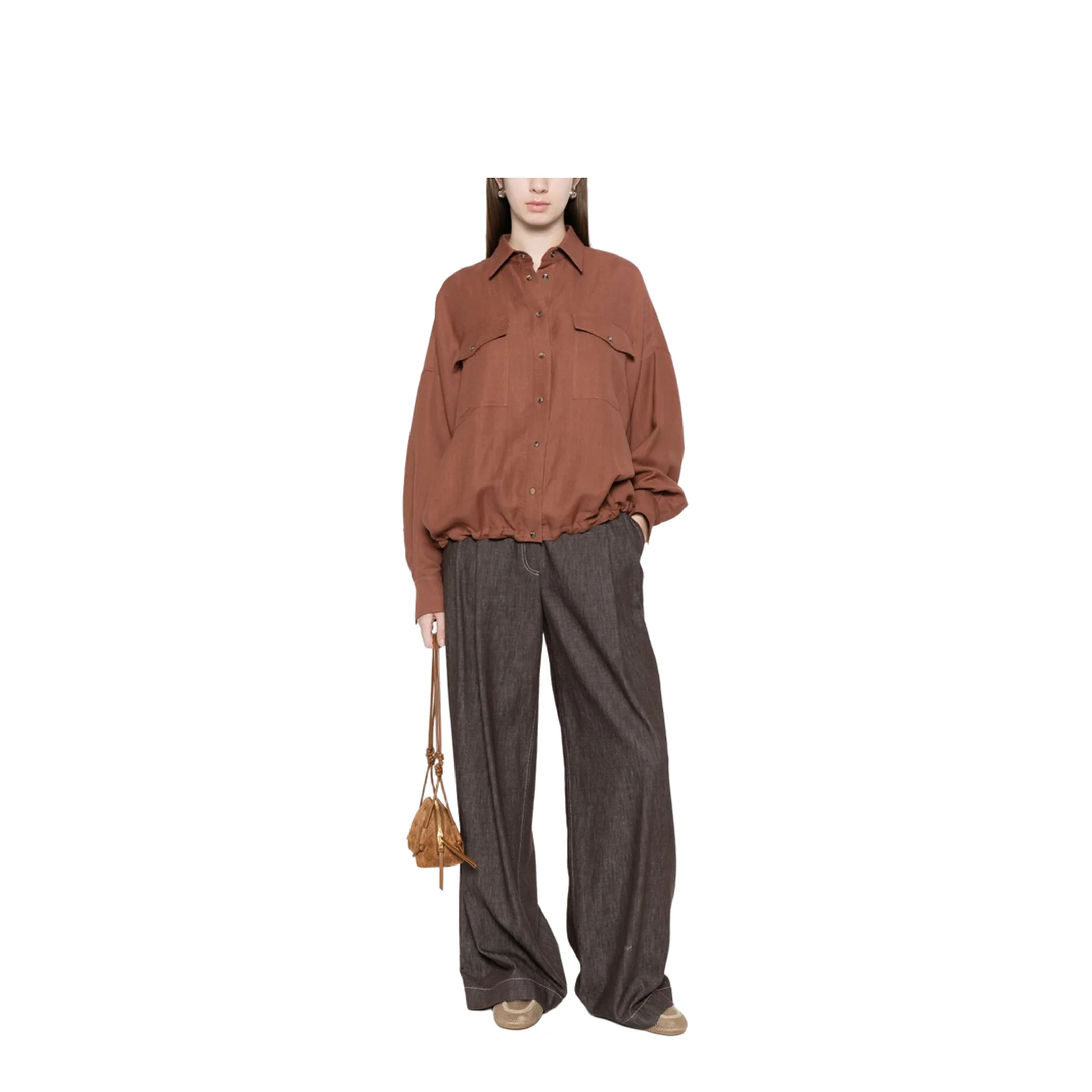 Women's Pocket Gathered Shirt - Brown - Image 3