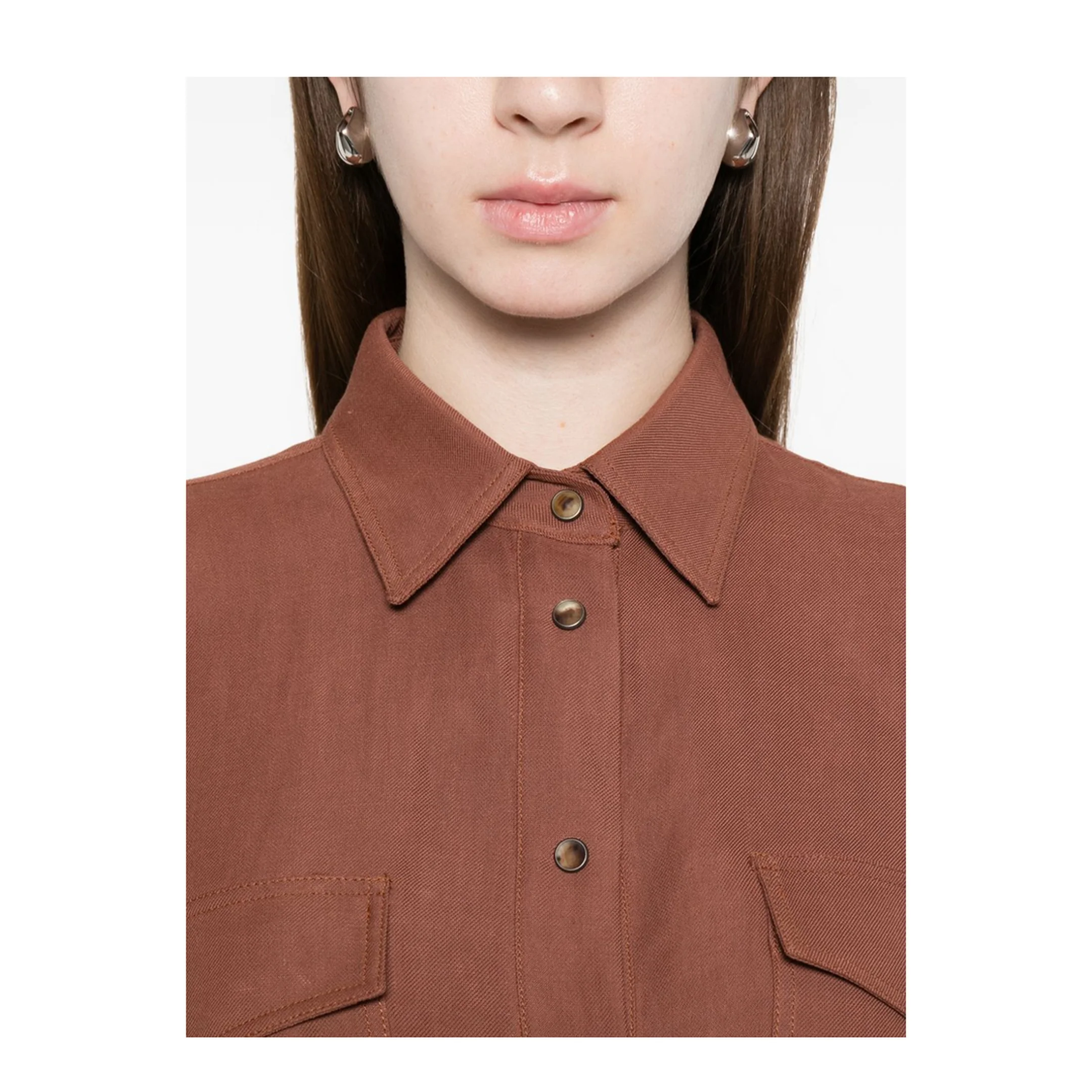 Women's Pocket Gathered Shirt - Brown - Image 4