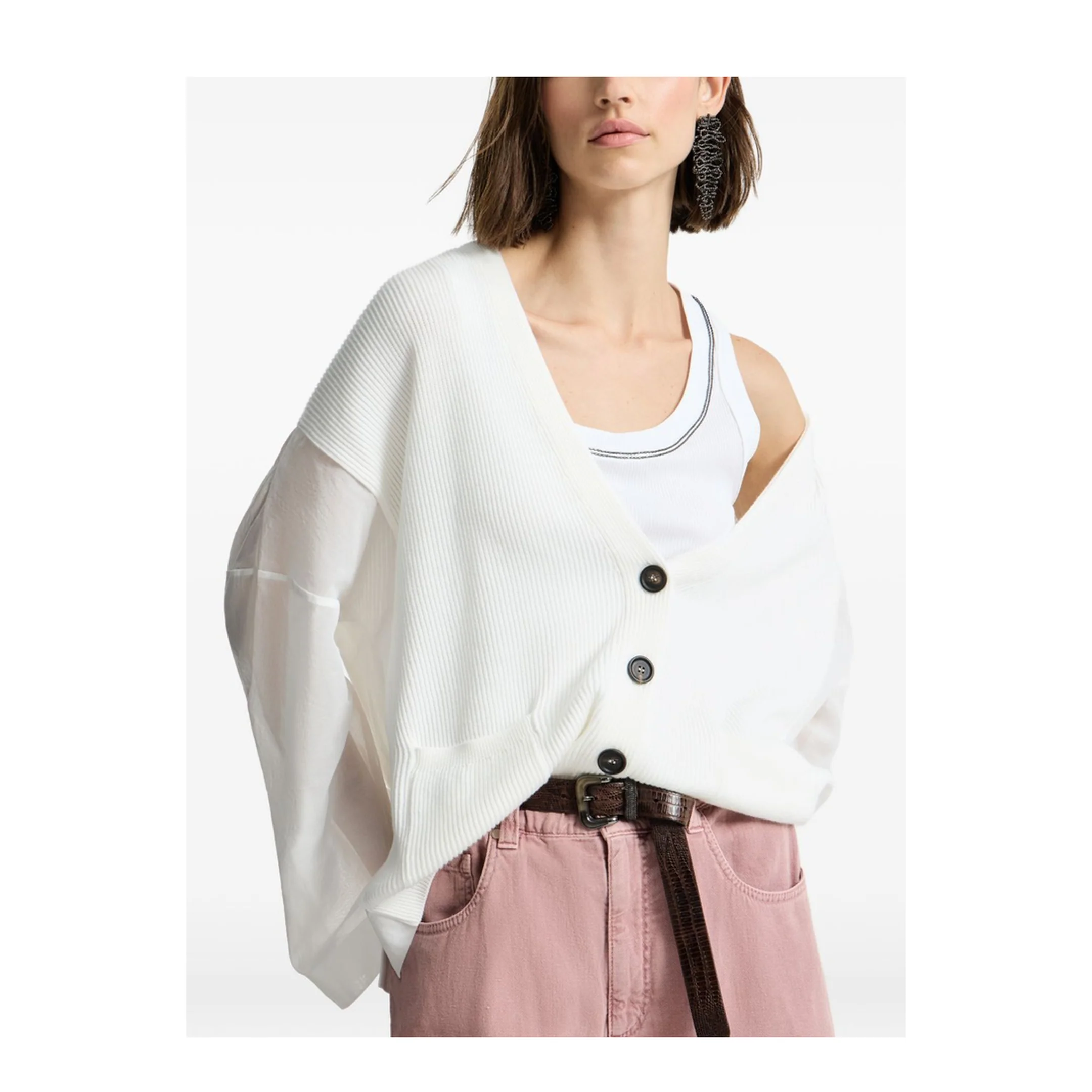 Ribbed Knit Cardigan White - Image 4